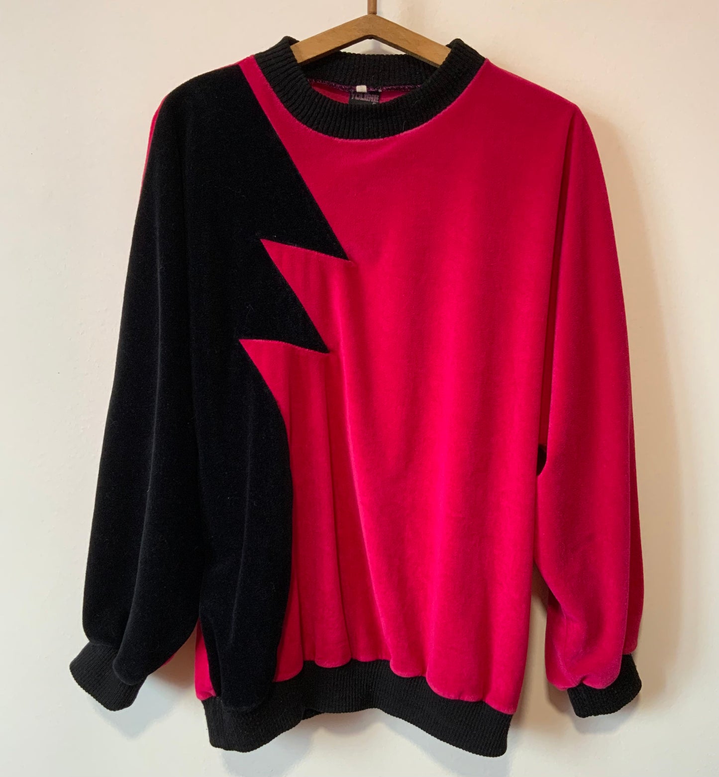 Sweat en velours Motifs rose vif et noir Pur Vintage 1980 Original