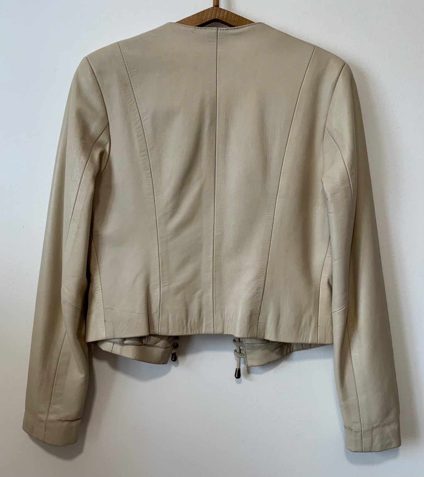 Veste Femme Beige Cuir Lacets Vintage 1990 Ventiuno France Italie