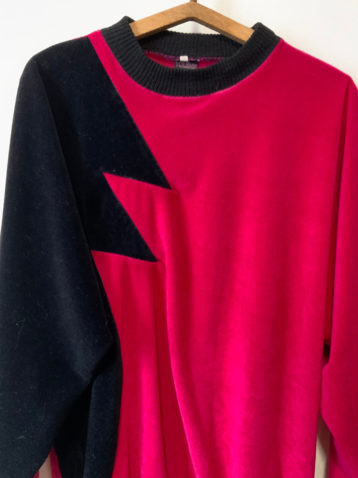 Sweat en velours Motifs rose vif et noir Pur Vintage 1980 Original