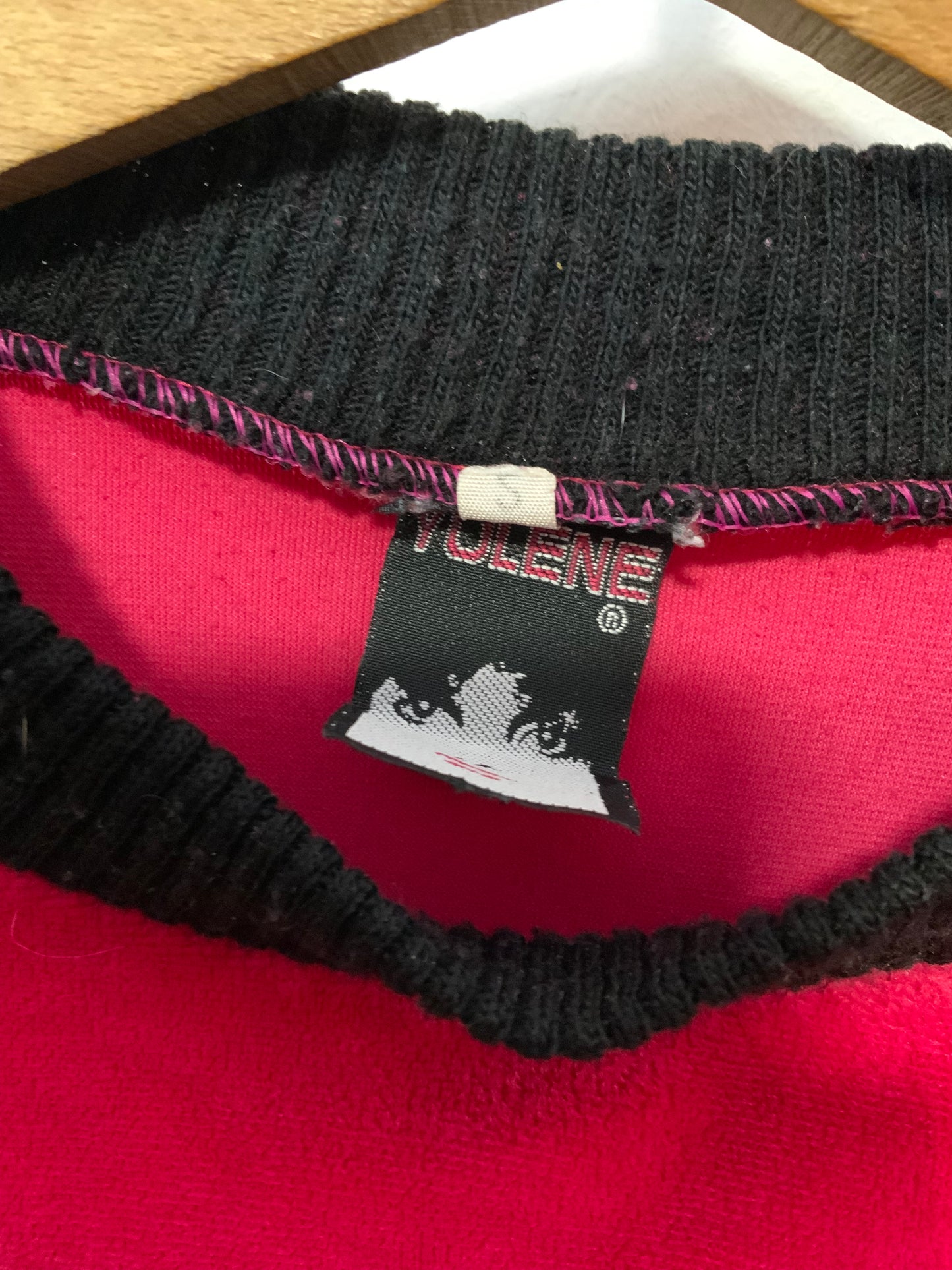 Sweat en velours Motifs rose vif et noir Pur Vintage 1980 Original