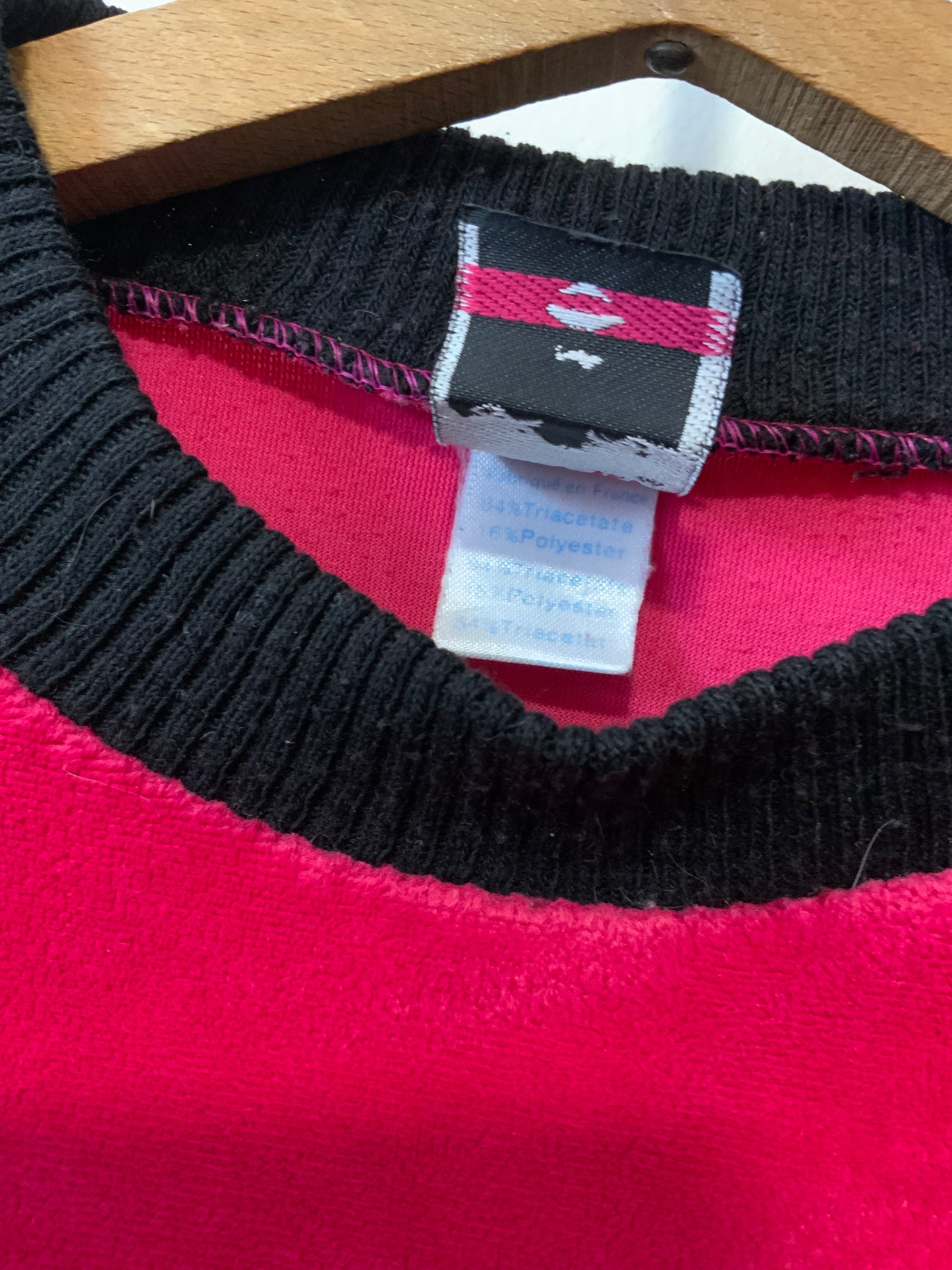 Sweat en velours Motifs rose vif et noir Pur Vintage 1980 Original