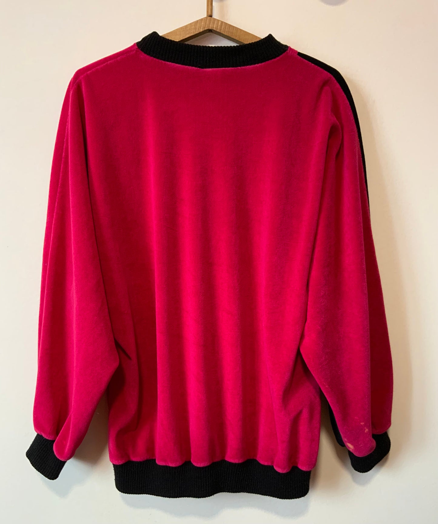 Sweat en velours Motifs rose vif et noir Pur Vintage 1980 Original