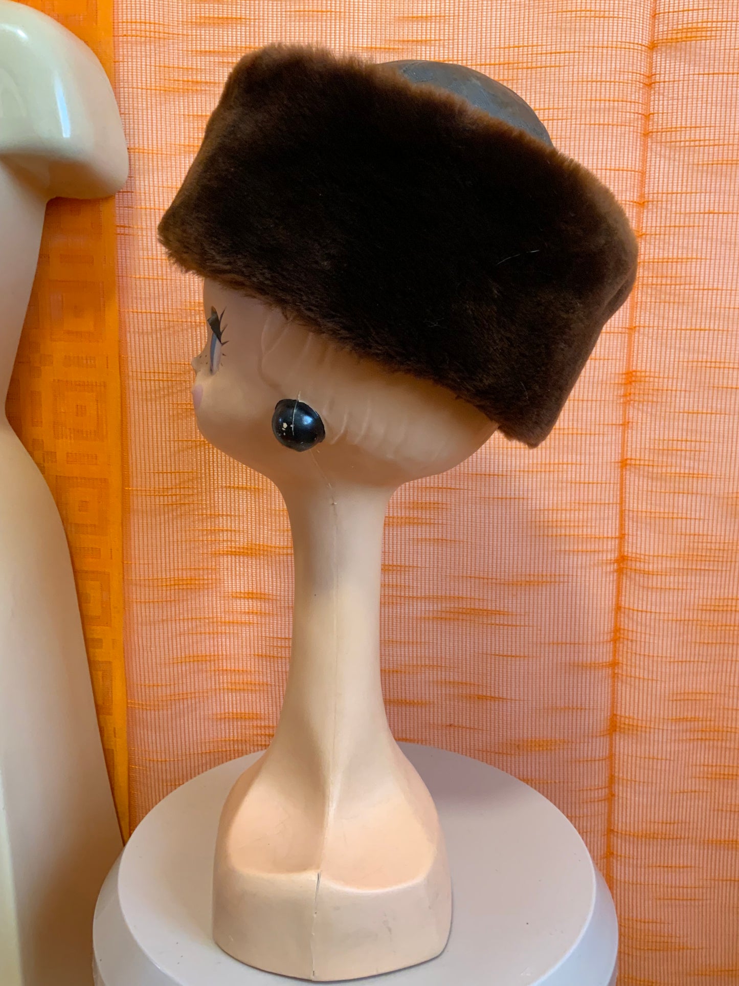 Chapeau Toque Cuir et Fausse fourrure Vintage Fashion