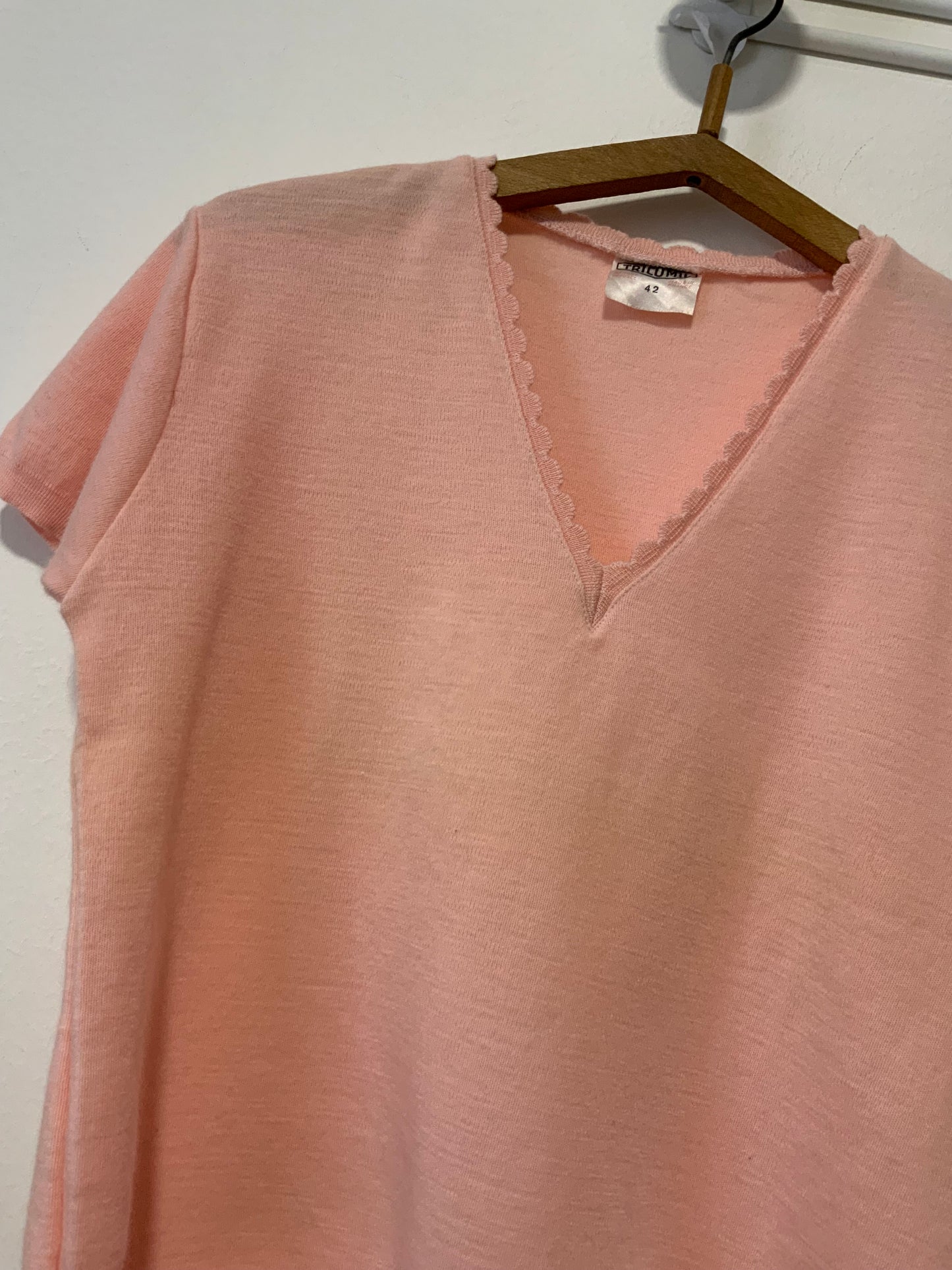 Top Tricot Laine TricoMil 1970 Vintage Rose France