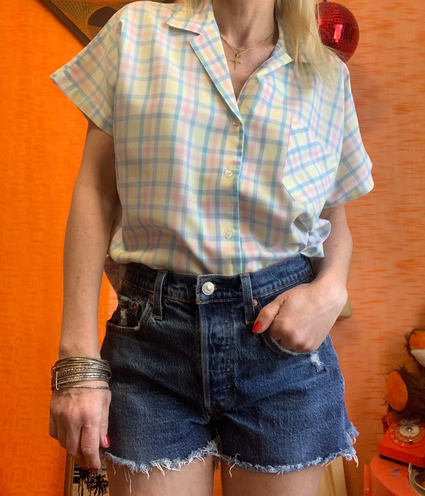 Chemise à carreaux pastels Vintage 1980