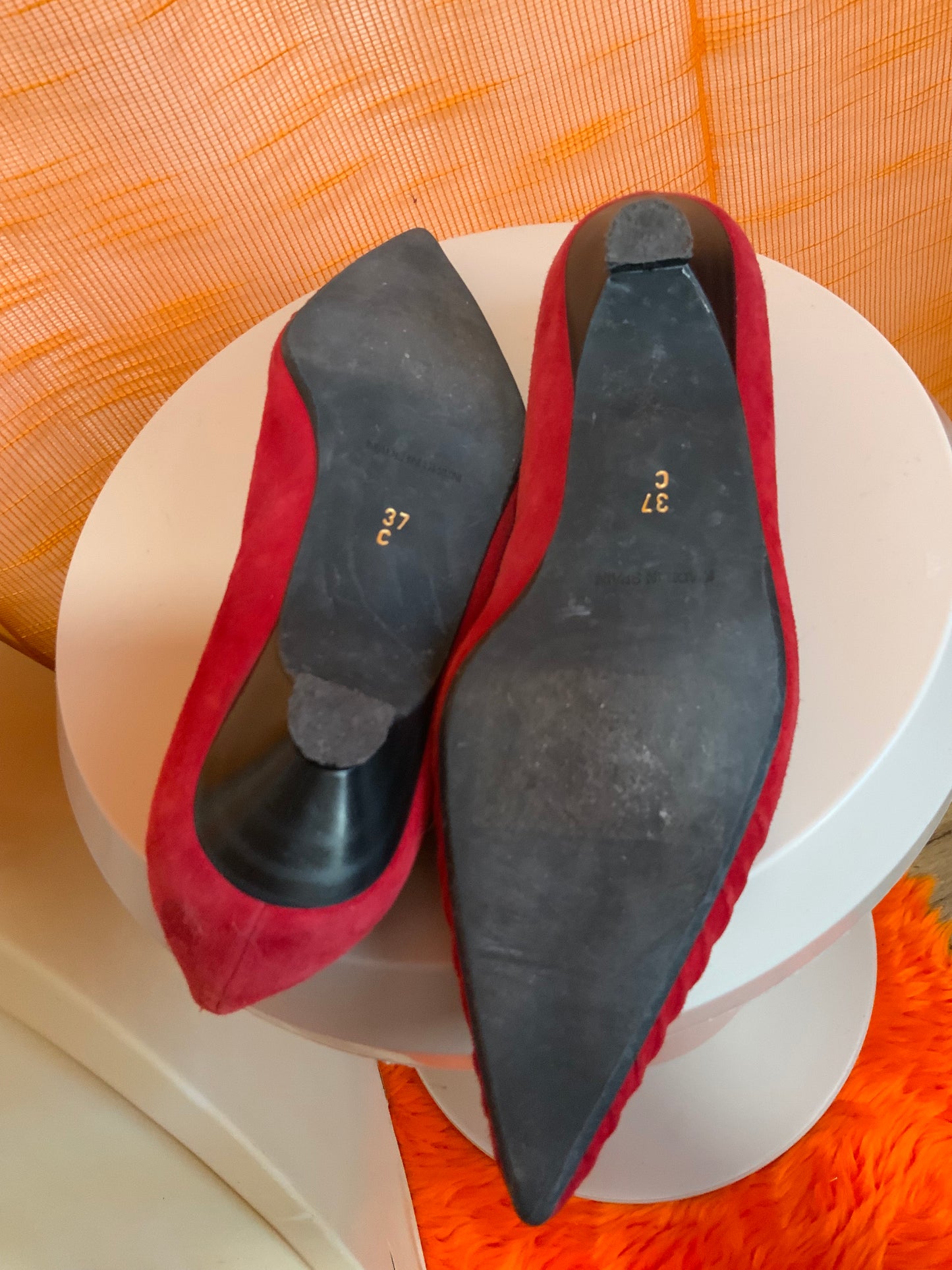 Chaussures daim rouge Paris Vintage 1990