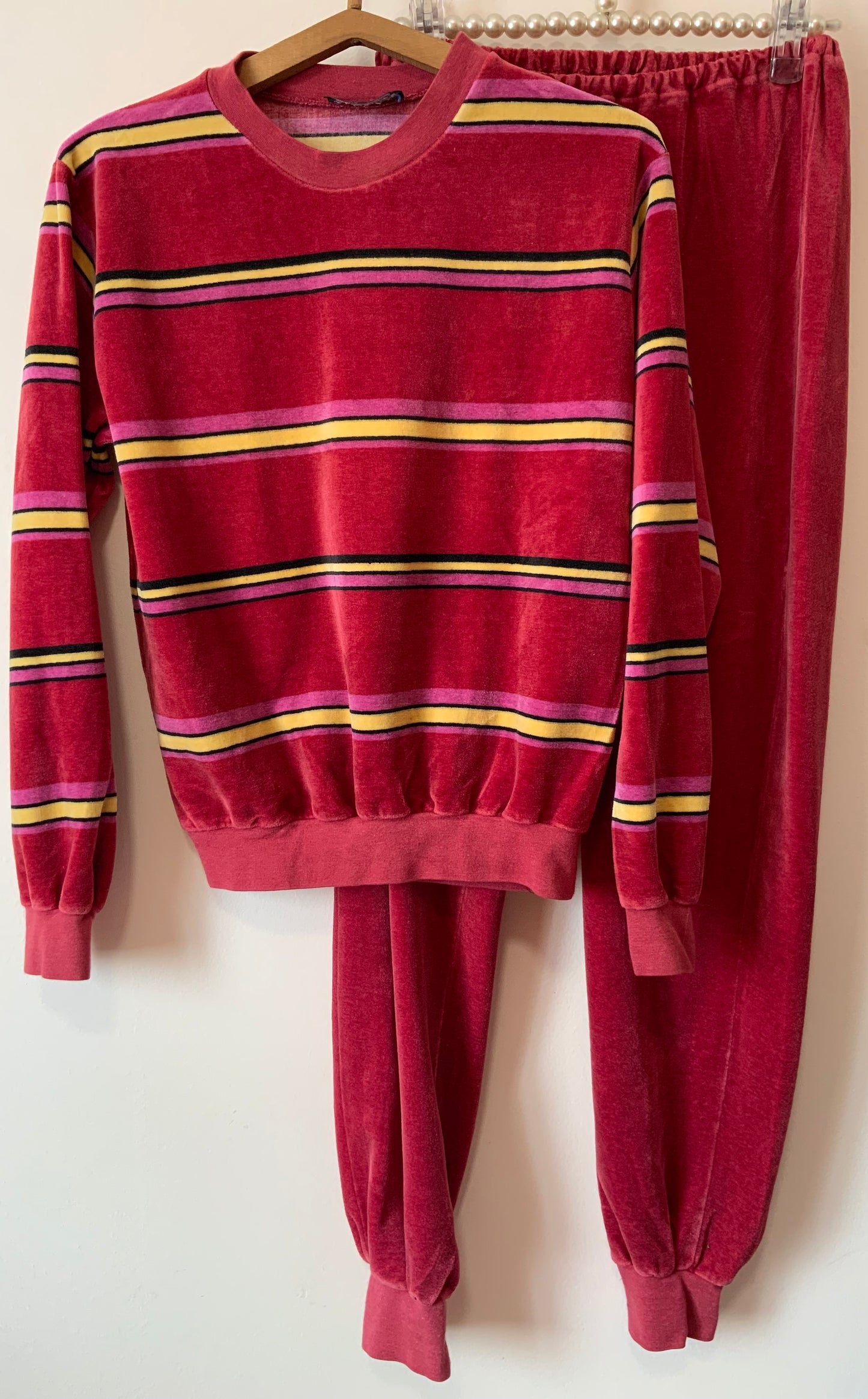 Pyjama 1980 Velours à rayures Vintage Original France