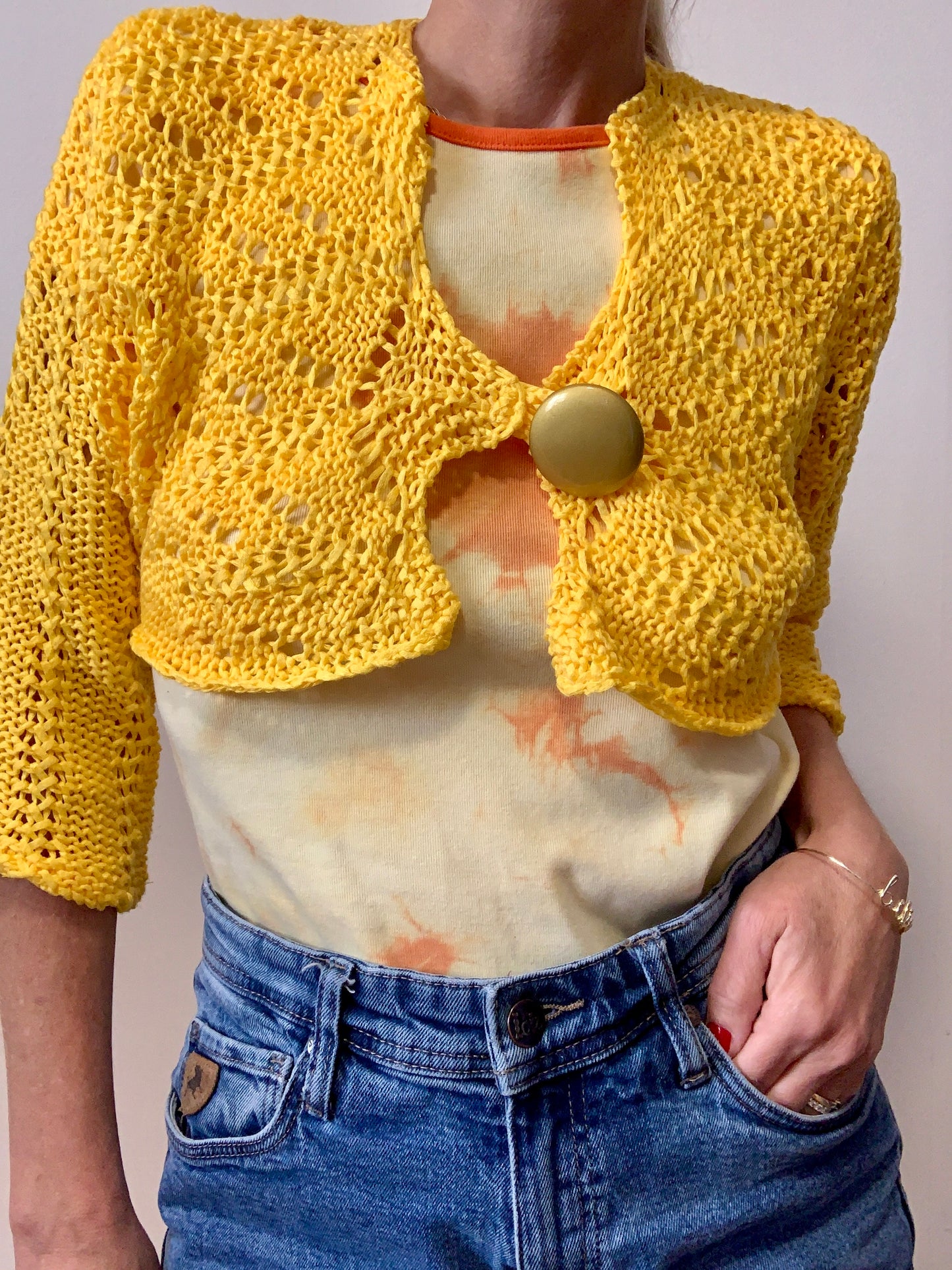 Gilet court mailles crochets Oranges Dos magique Vintage Tricots Arthur