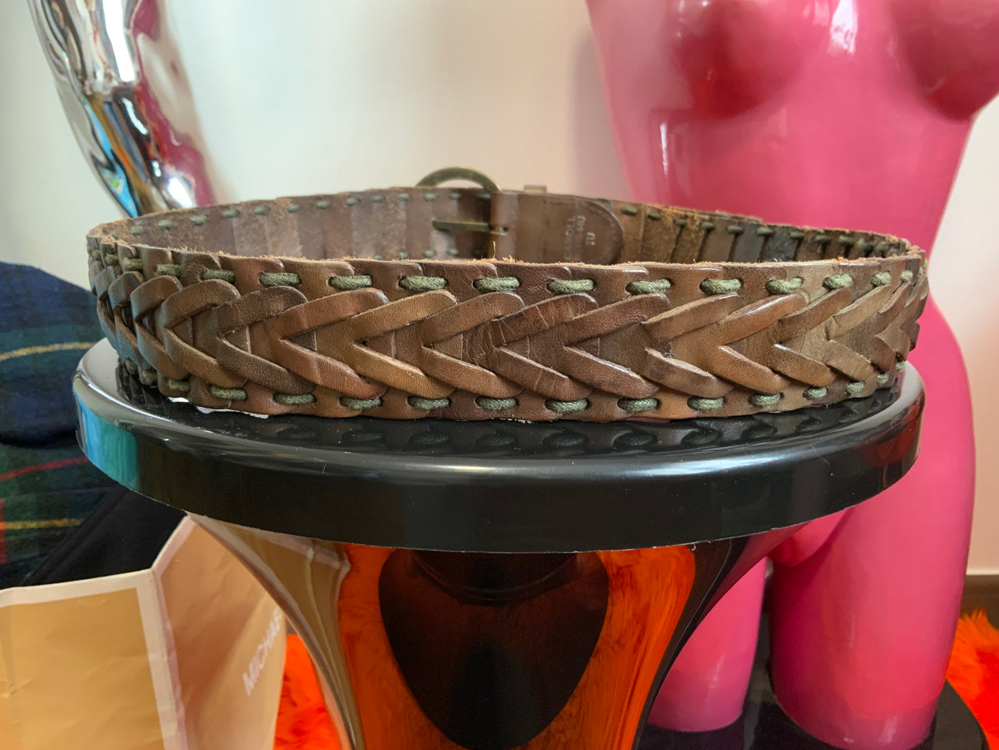 Ceinture Cuir Tressée Marron Caroll Vintage 1990