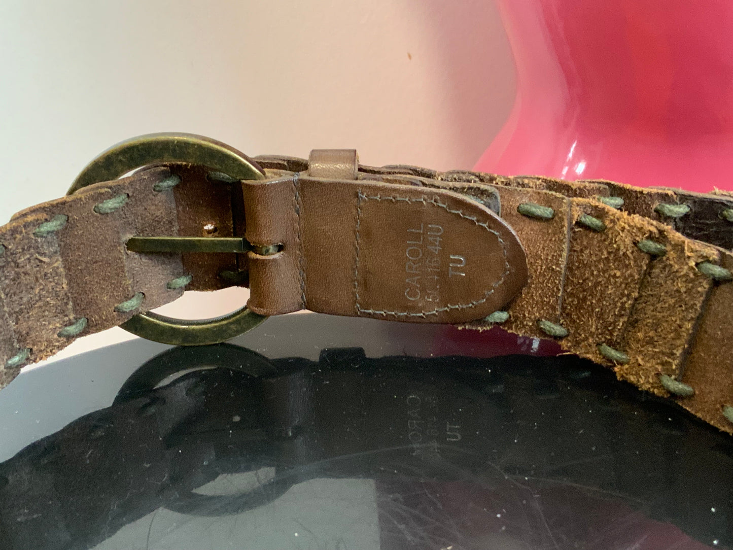 Ceinture Cuir Tressée Marron Caroll Vintage 1990