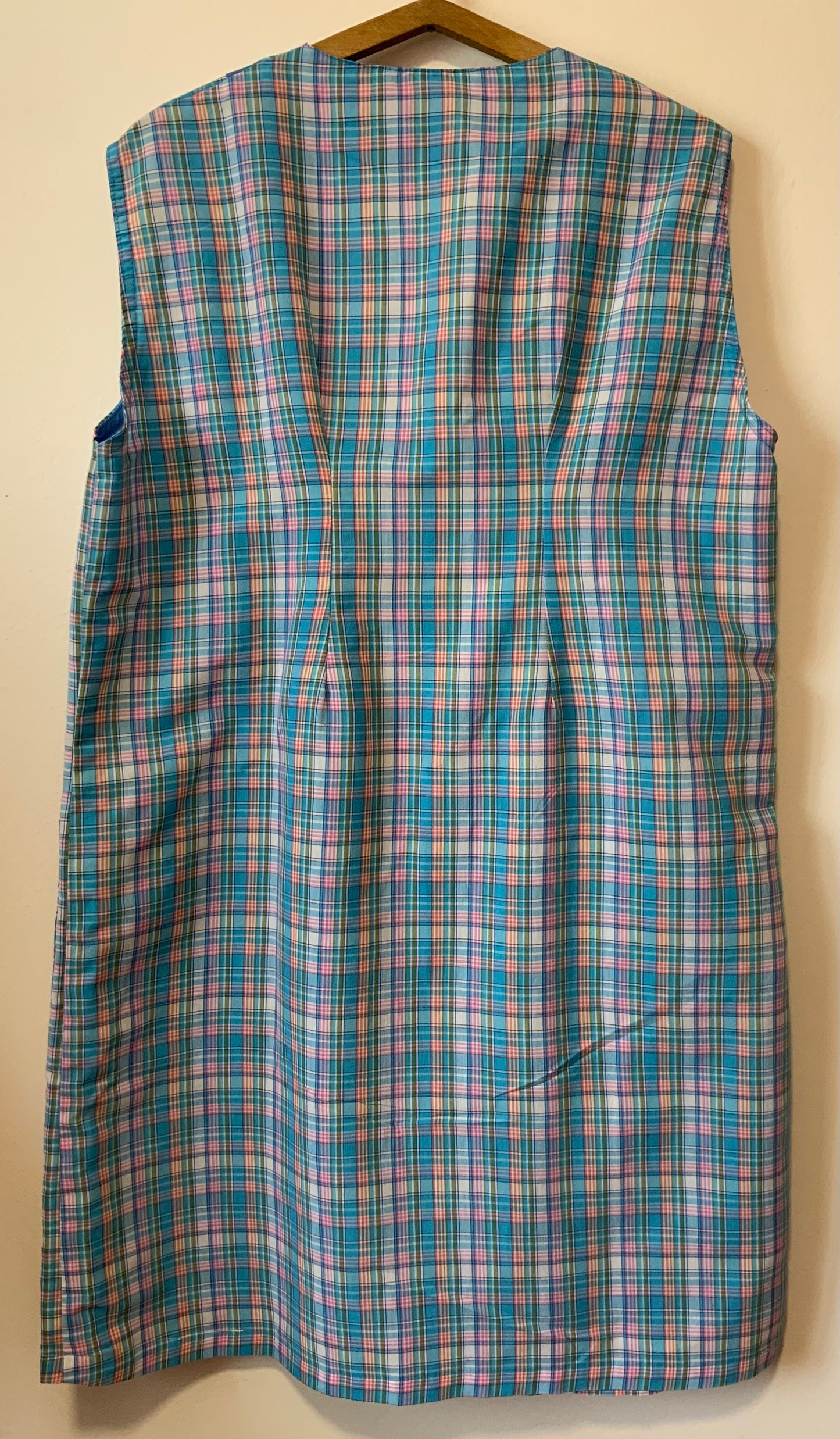 Robe blouse à carreaux bleus Vintage 1970 grande taille.