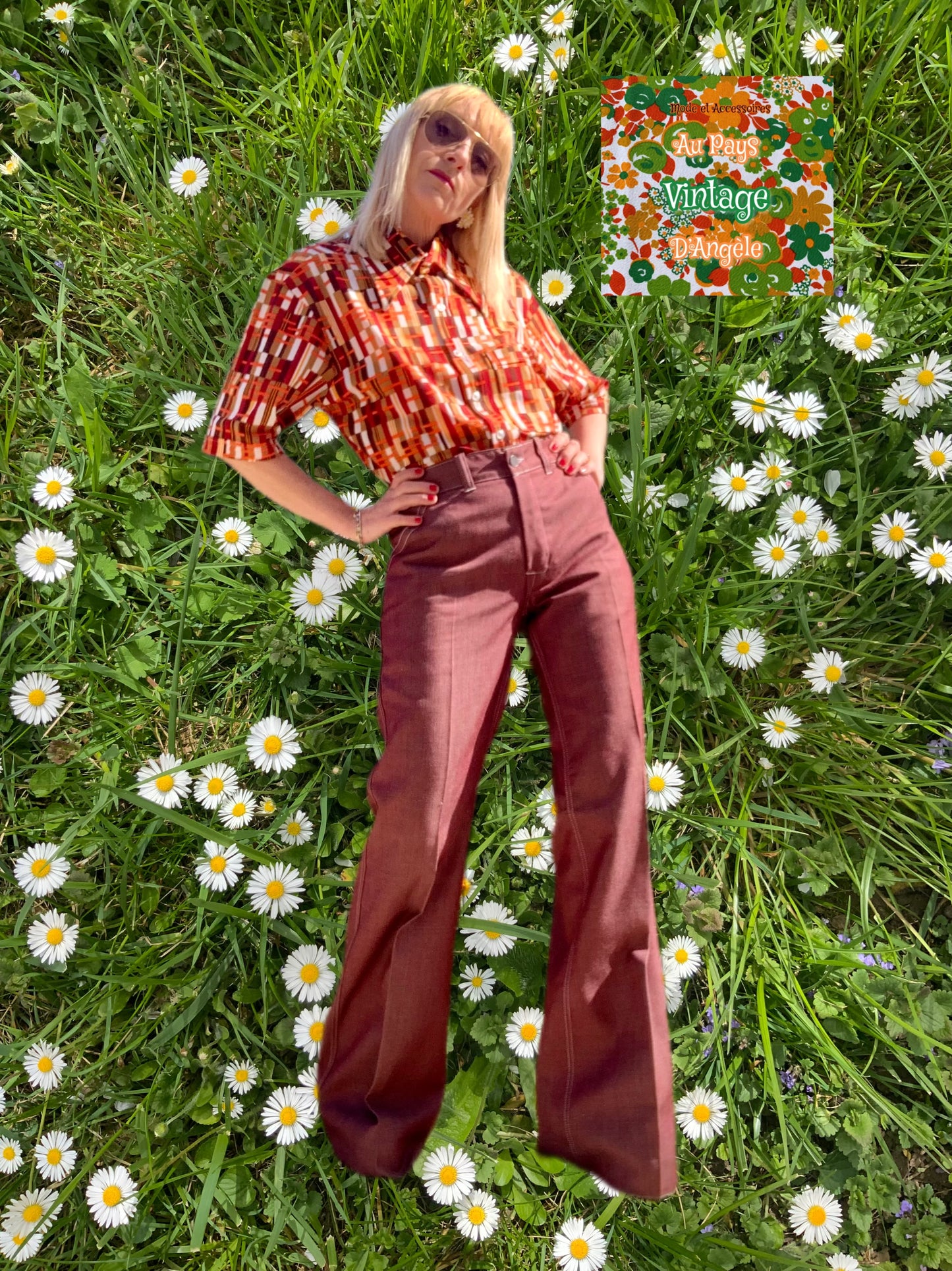 Pantalon Pattes d’éléphant Flare Vintage Kidur Deadstock 1975 Tergal France