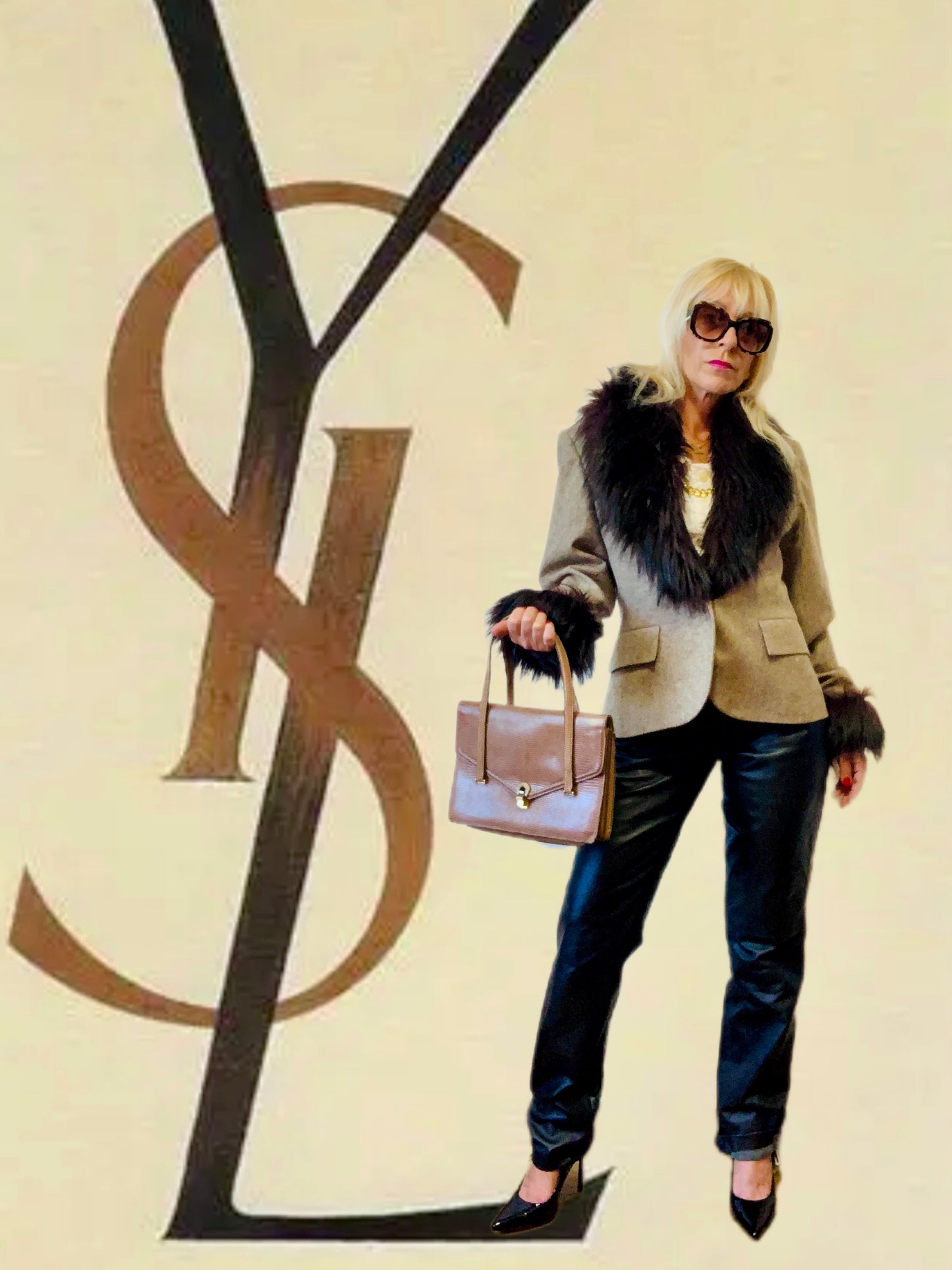 Sublime Veste Blazer Yves Saint Laurent Vintage avec Fourrure synthétique Laine et Cachemire