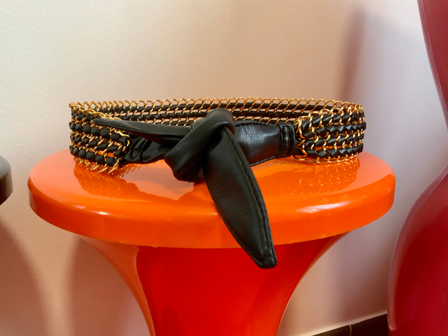 Ceinture Chic Chaine Métal et Simili Cuir Vintage 1990