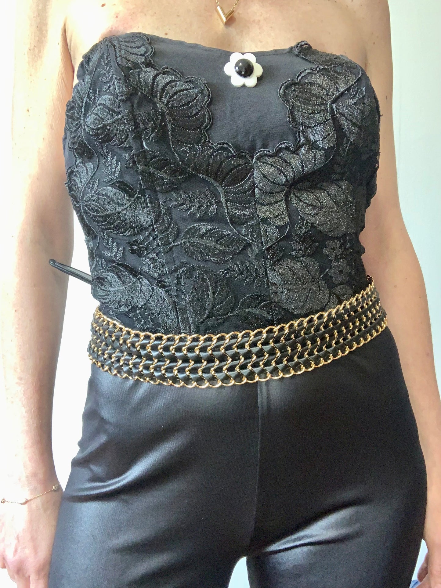 Ceinture Chic Chaine Métal et Simili Cuir Vintage 1990