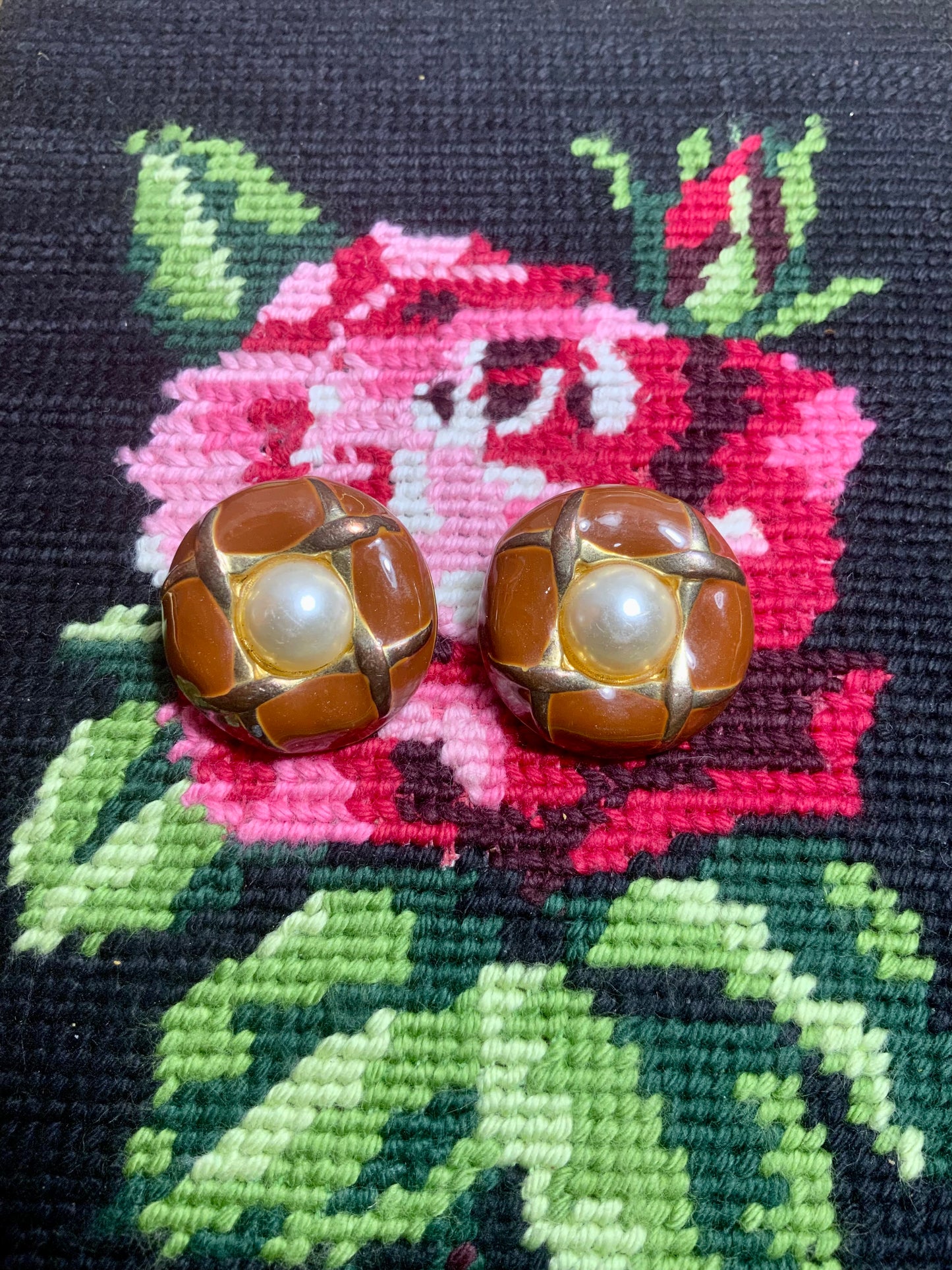 Boucles d’oreilles Rondes Métal Perle Vintage Chic 1980/90