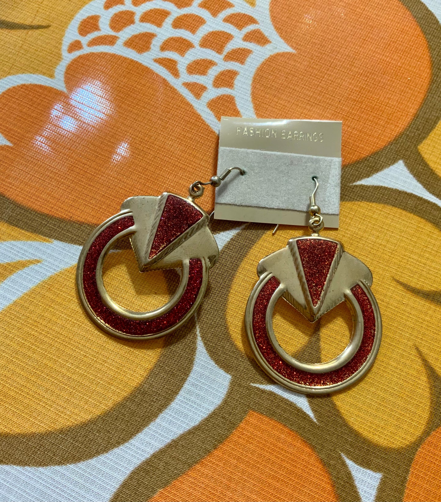 Boucles d’oreilles Créoles Paillettes Rouges Vintage 1990