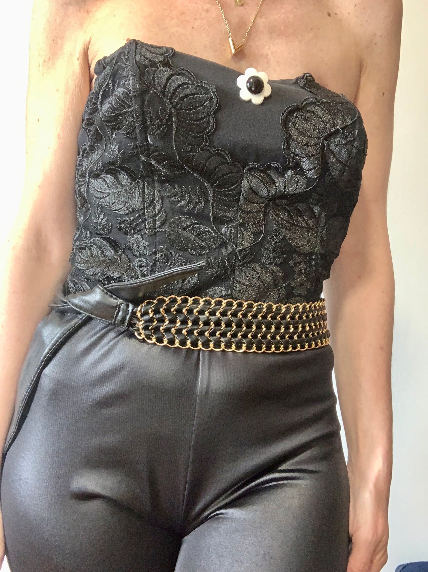 Ceinture Chic Chaine Métal et Simili Cuir Vintage 1990