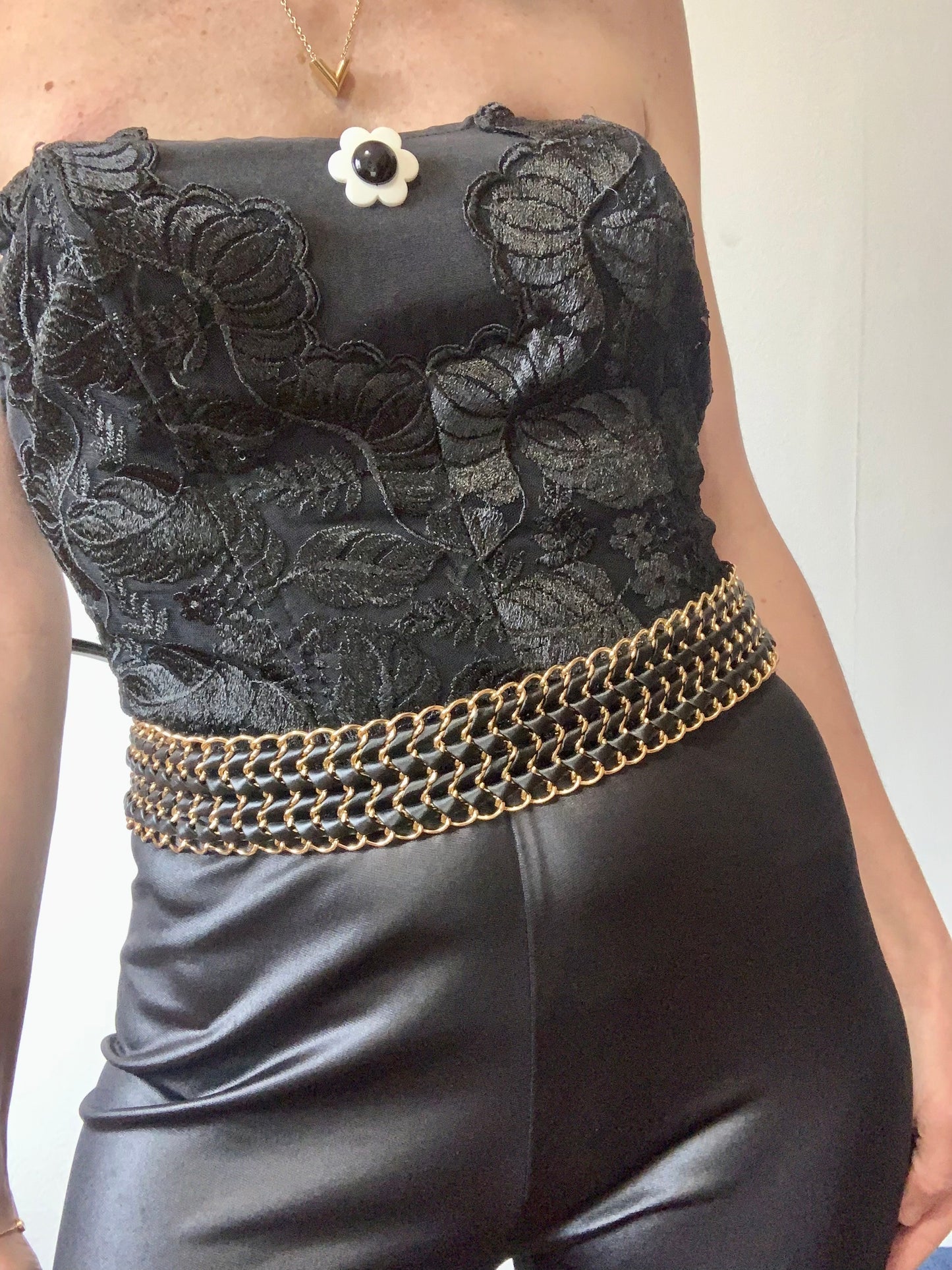 Ceinture Chic Chaine Métal et Simili Cuir Vintage 1990