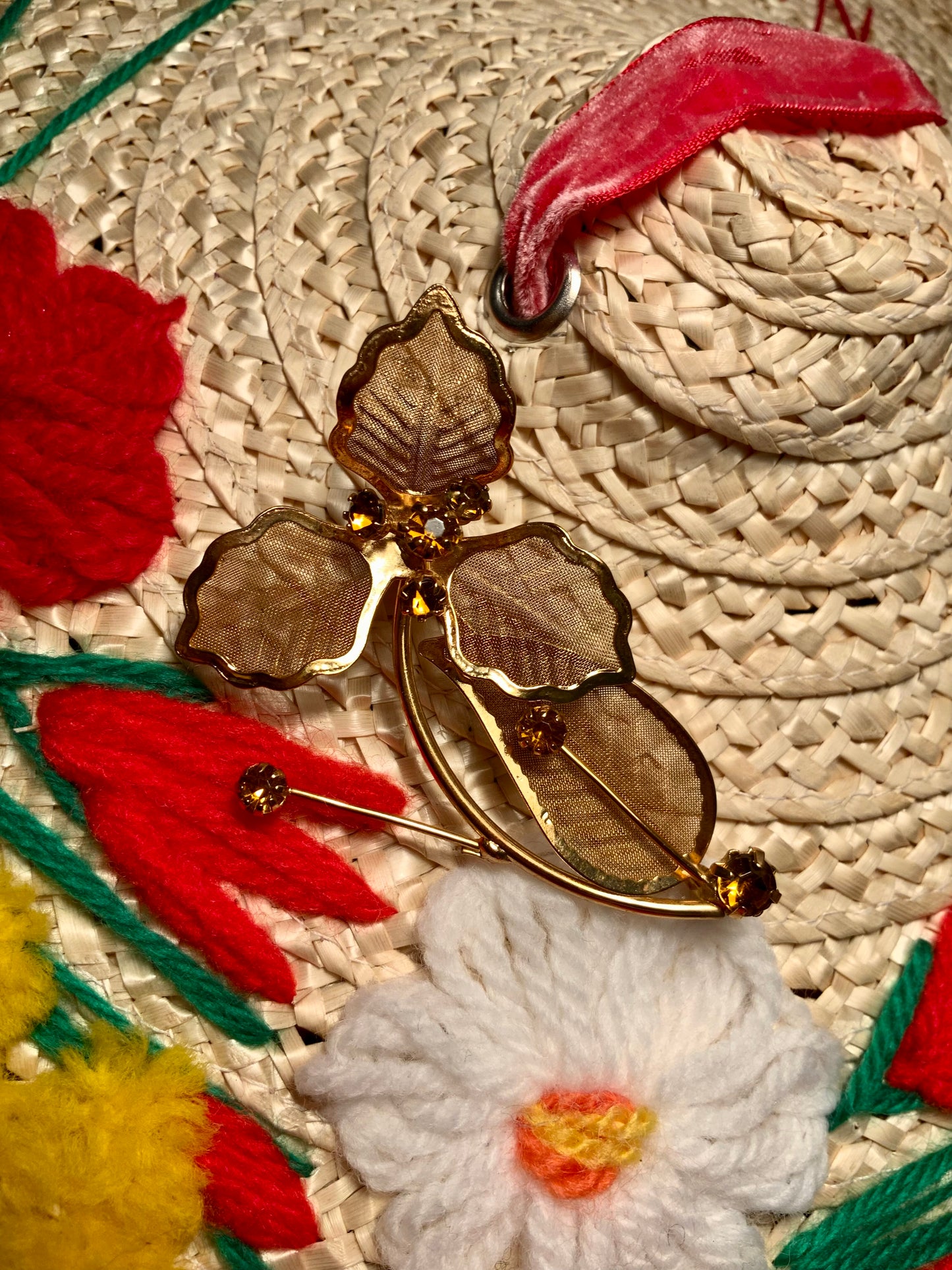 Grande Broche Fleur Métal doré Vintage