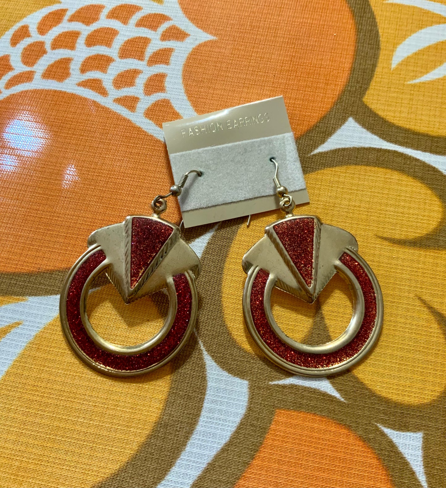 Boucles d’oreilles Créoles Paillettes Rouges Vintage 1990