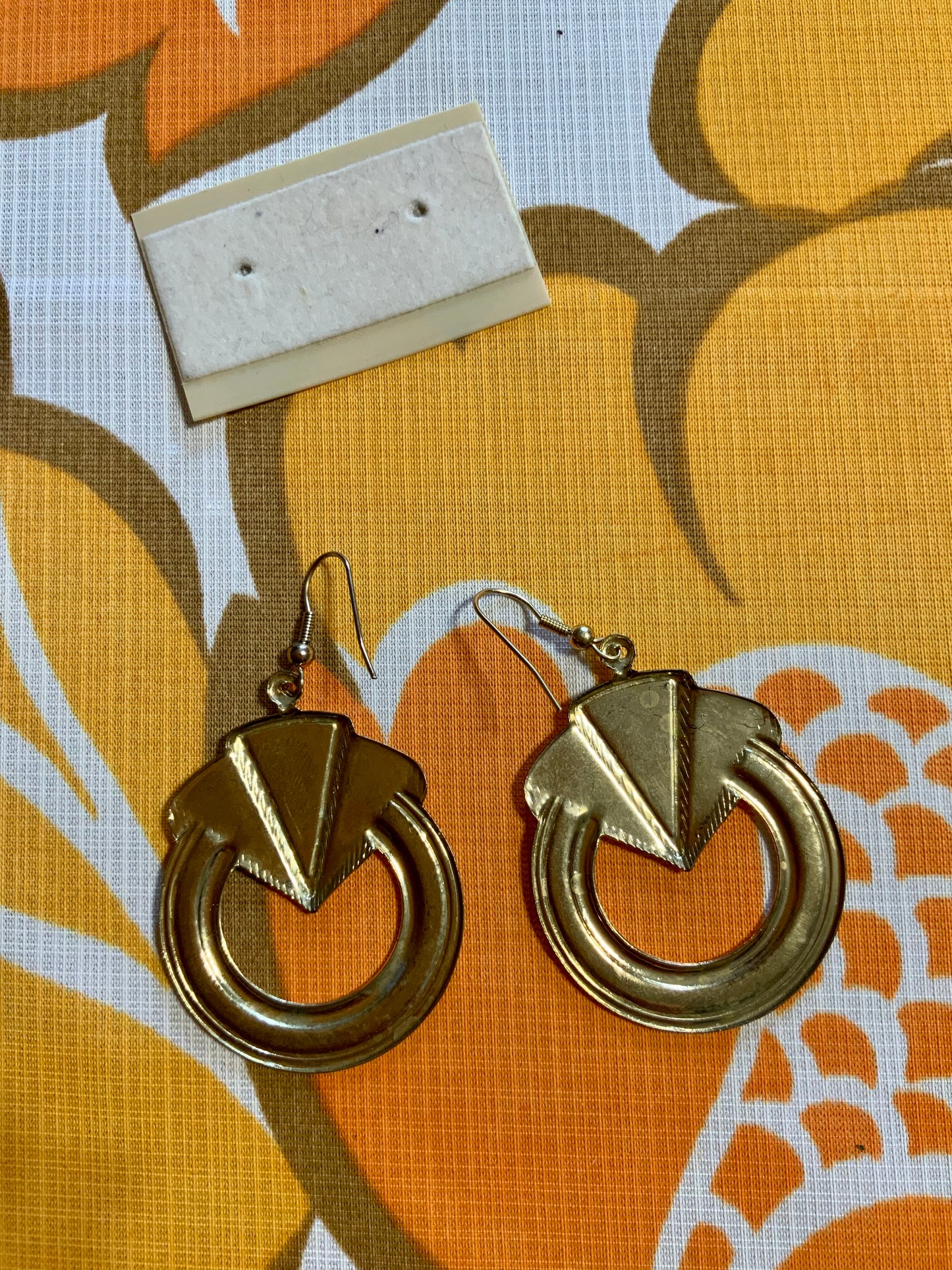 Boucles créoles métal doré et Paillettes vertes Vintage 1980/90