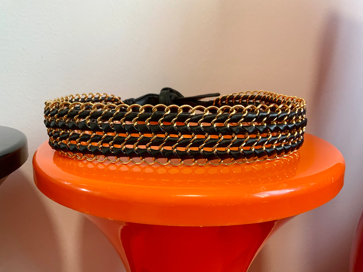 Ceinture Chic Chaine Métal et Simili Cuir Vintage 1990