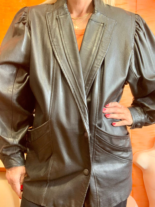 Veste cuir Vintage 1980 Élégance - T42