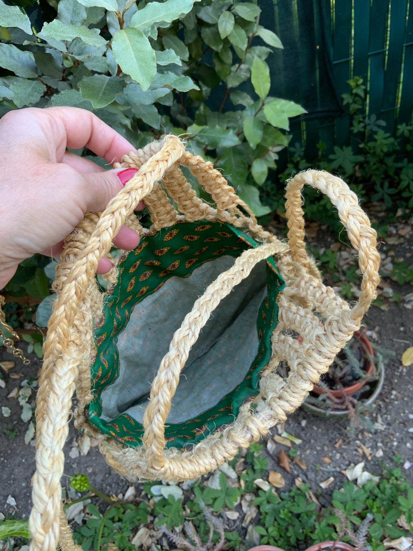 Sac à main en pailles tressées Vintage 1980 - Tissu provençal