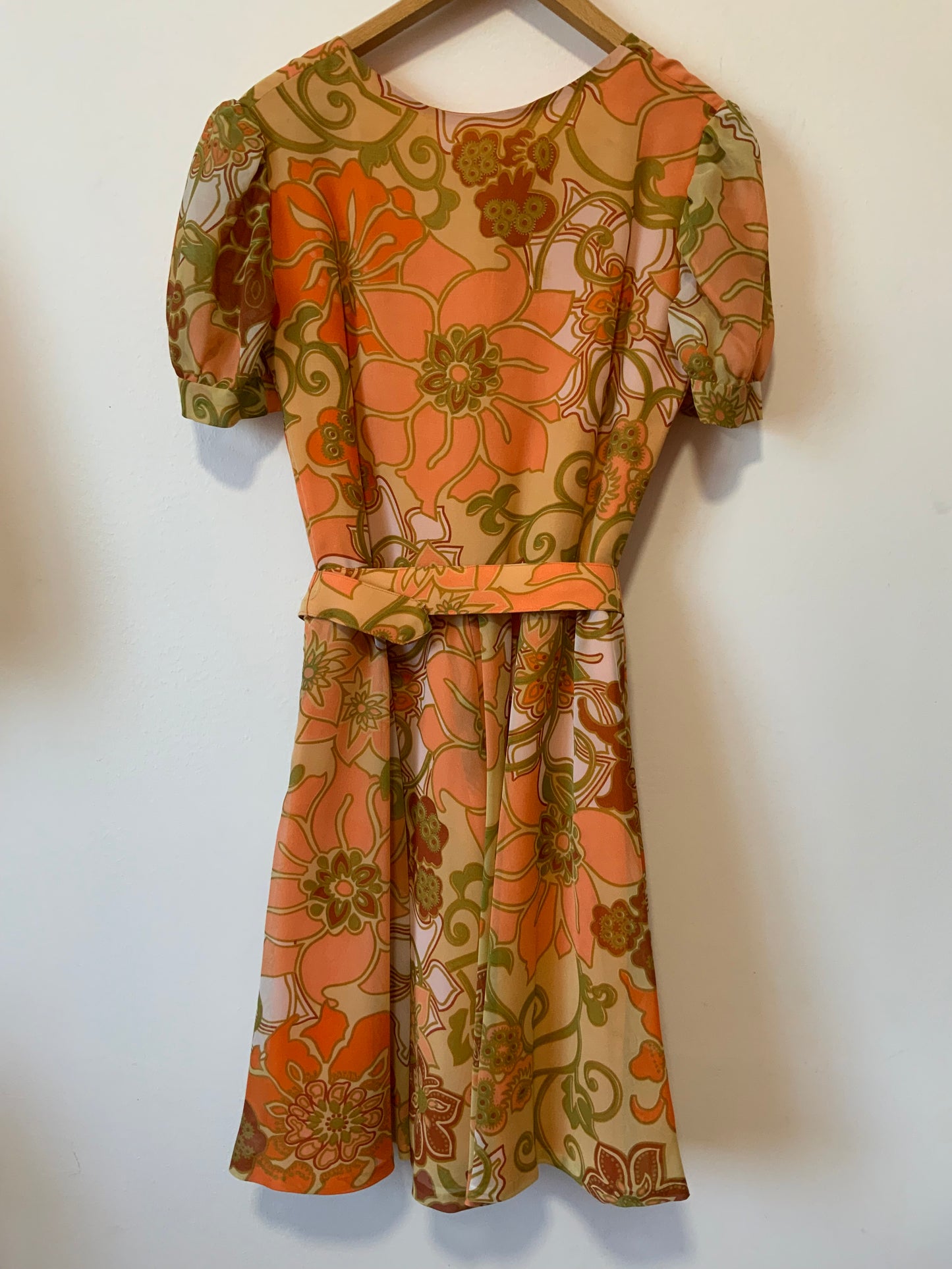 Superbe robe Mousseline Fleurs oranges Vintage 1960/70- T38/40