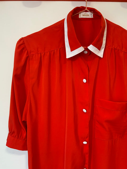 Superbe Chemisier Rouge Vintage 1980- T40