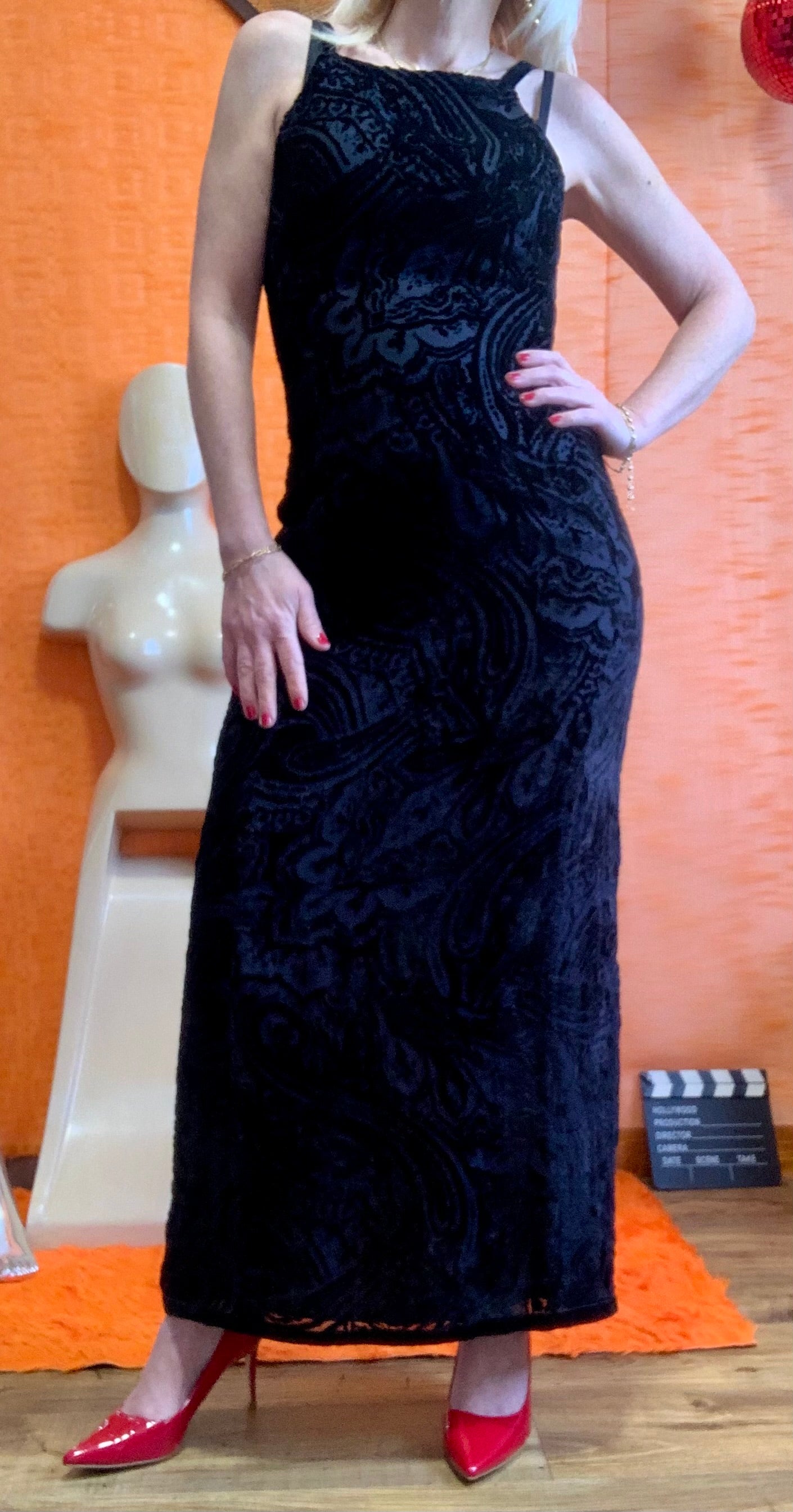 Robe Longue Soie Velours Vintage 1990 Elegance T36- France