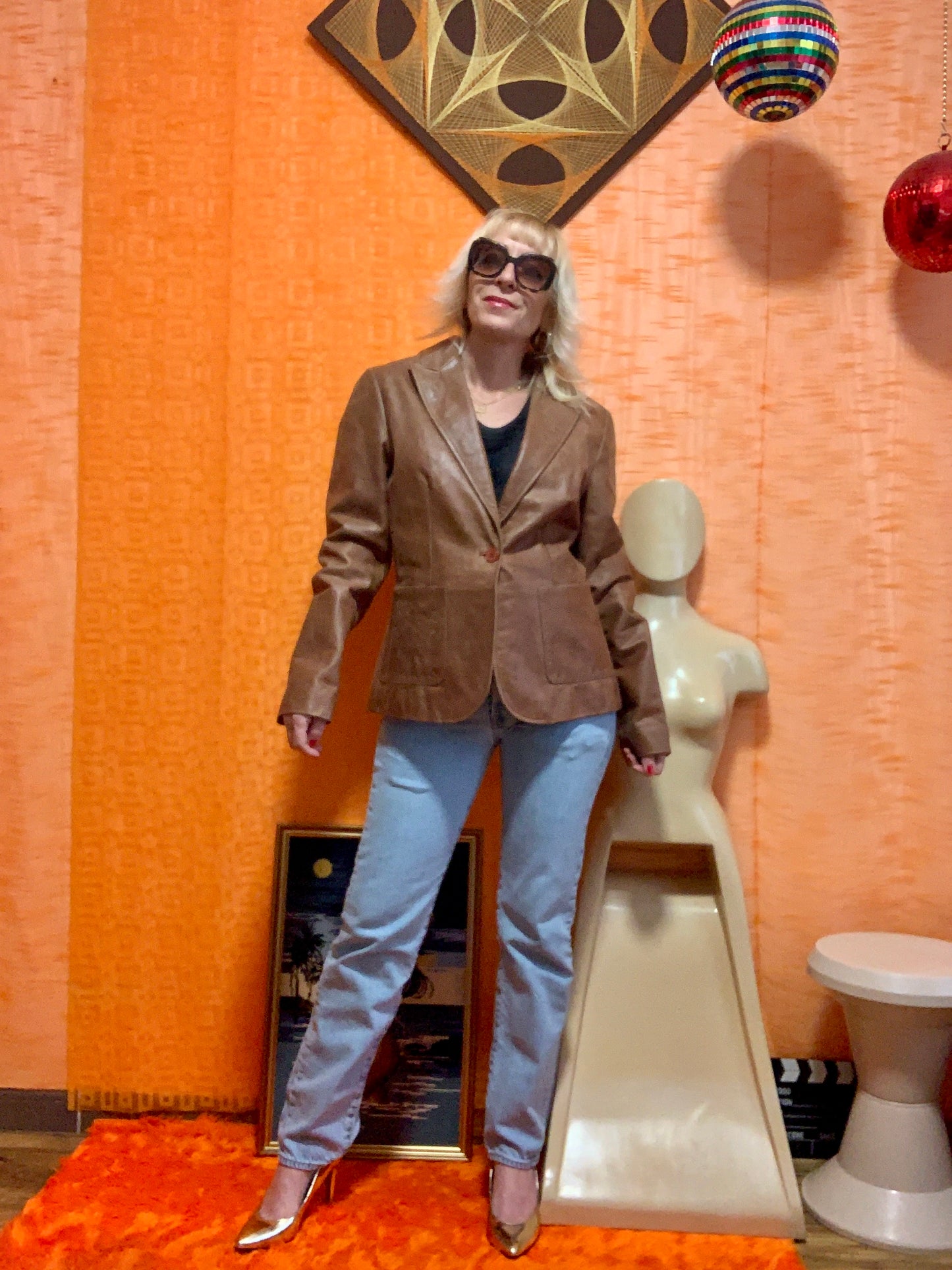 Superbe veste cuir marron vieilli Vintage 1990