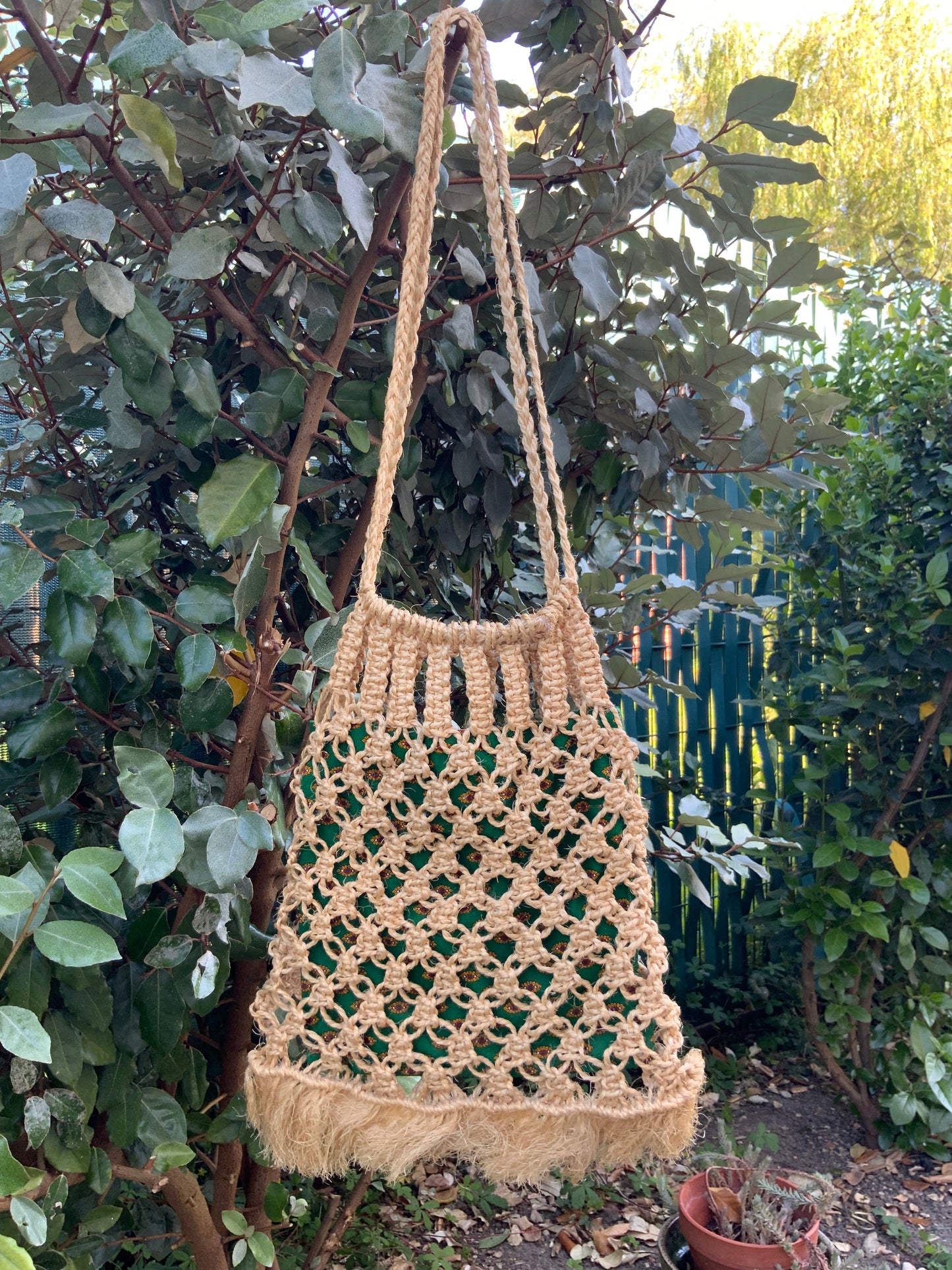 Sac à main en pailles tressées Vintage 1980 - Tissu provençal
