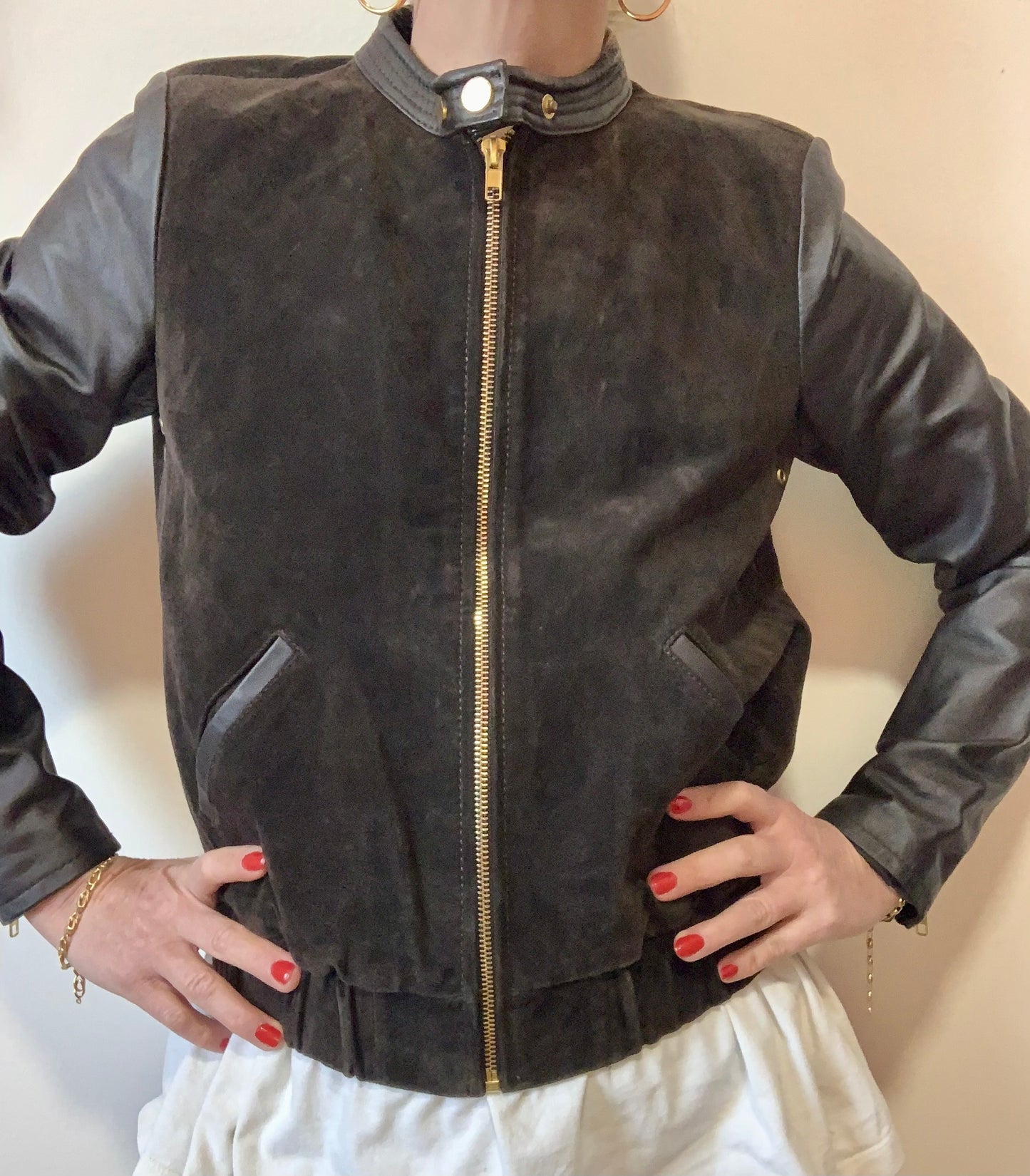 Blouson Cuir Daim Court Tendance- Vintage 2000’ T.XS