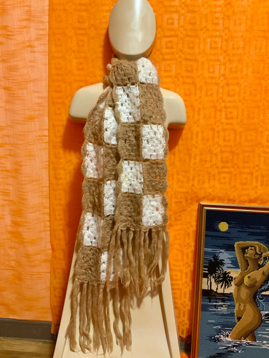 Sublime grande Écharpe Tricot Laine Faite main pailletée 1970 Vintage