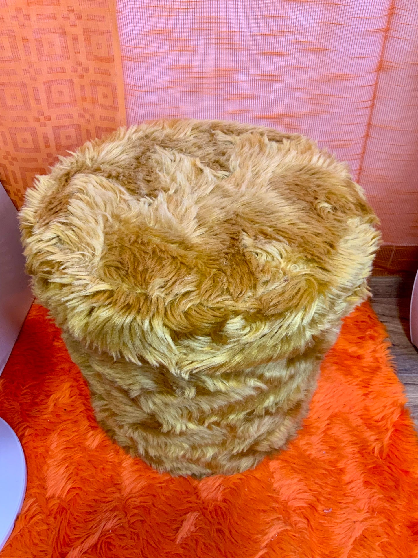Pouf Coffre à poils Crylor Ocres Vintage 1970-