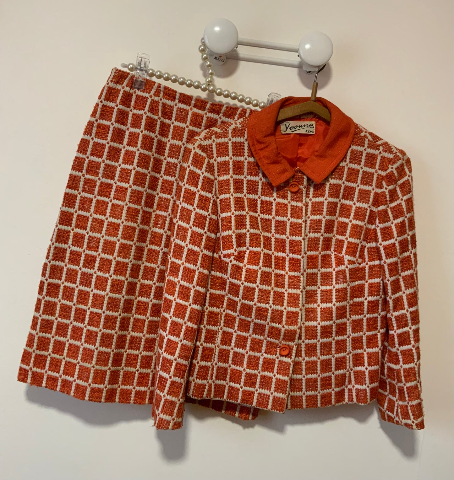 Magnifique Ensemble Tailleur Col Claudine Création Vintage 1970 Chic