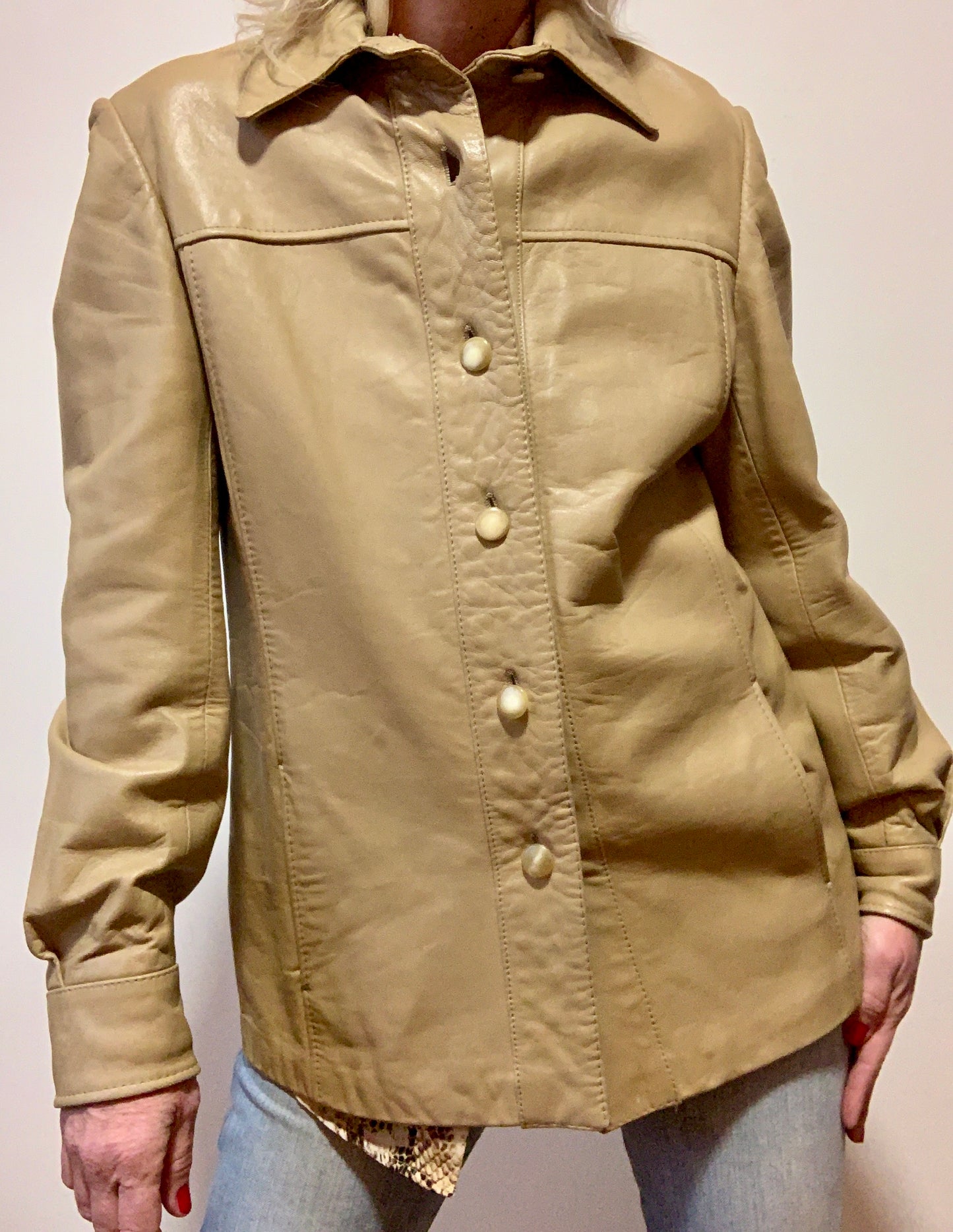 Pure Veste cuir beige Vintage 1970 Modèle Unique