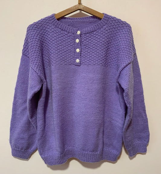 Pull Tricote main Mauve en Laine Vintage 1980- TU