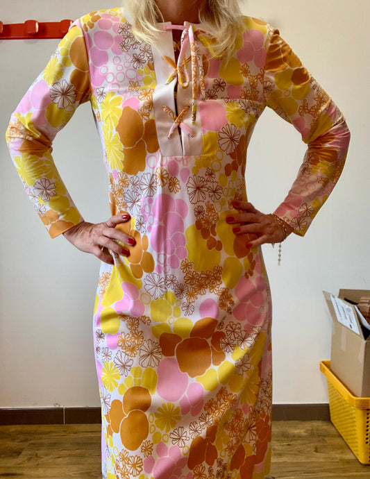 Robe Hippie romantique À fleurs Vintage 1970-T38
