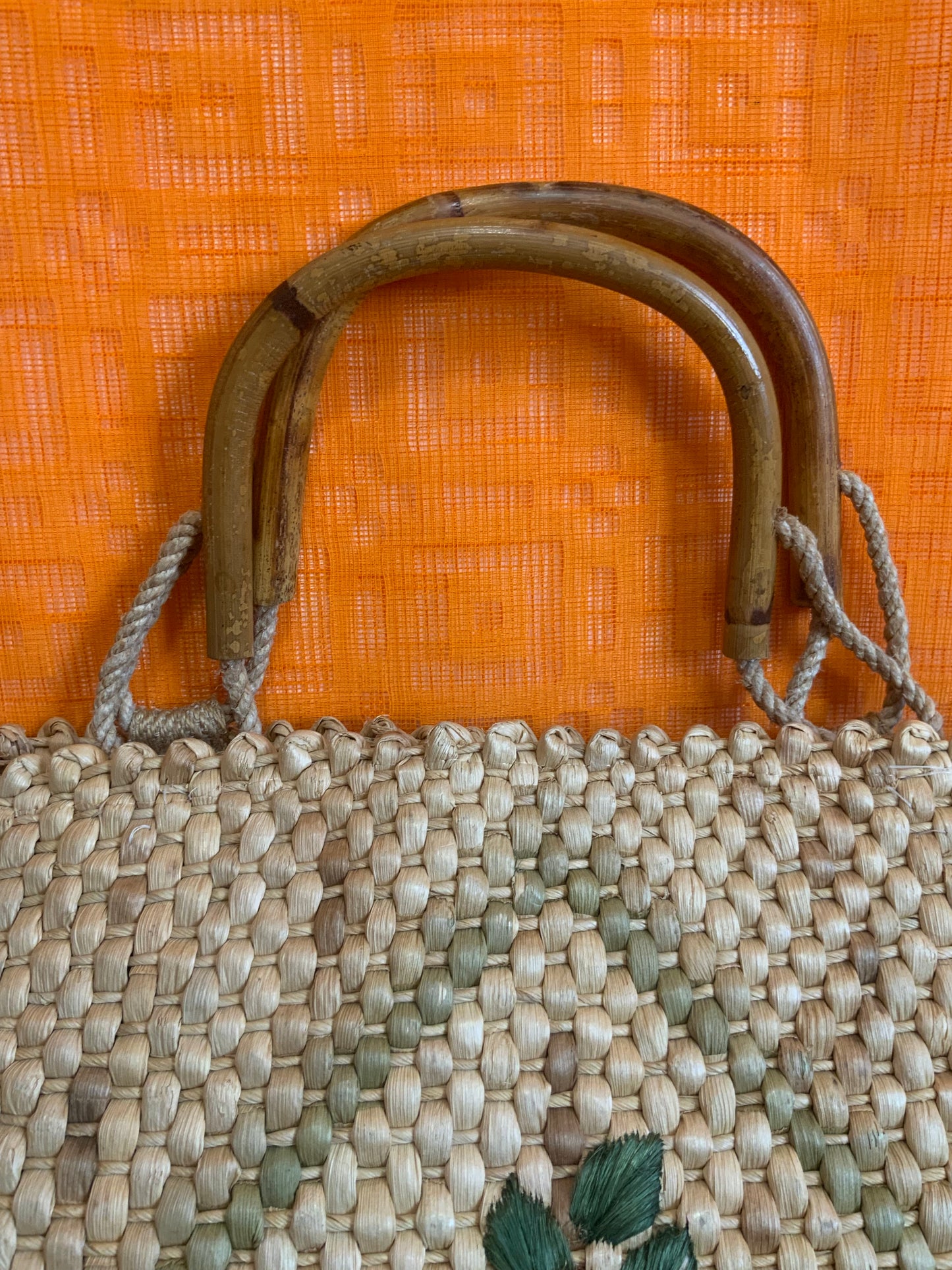 Très grand panier Italy Vintage Fleurs Paille tressée