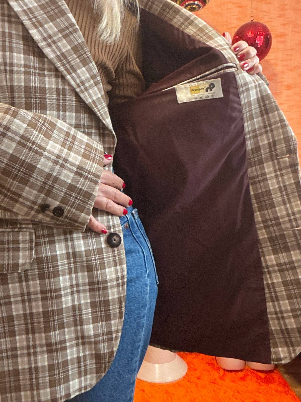Veste Originale à carreaux Tergal Vintage 1970- T48 maxi.