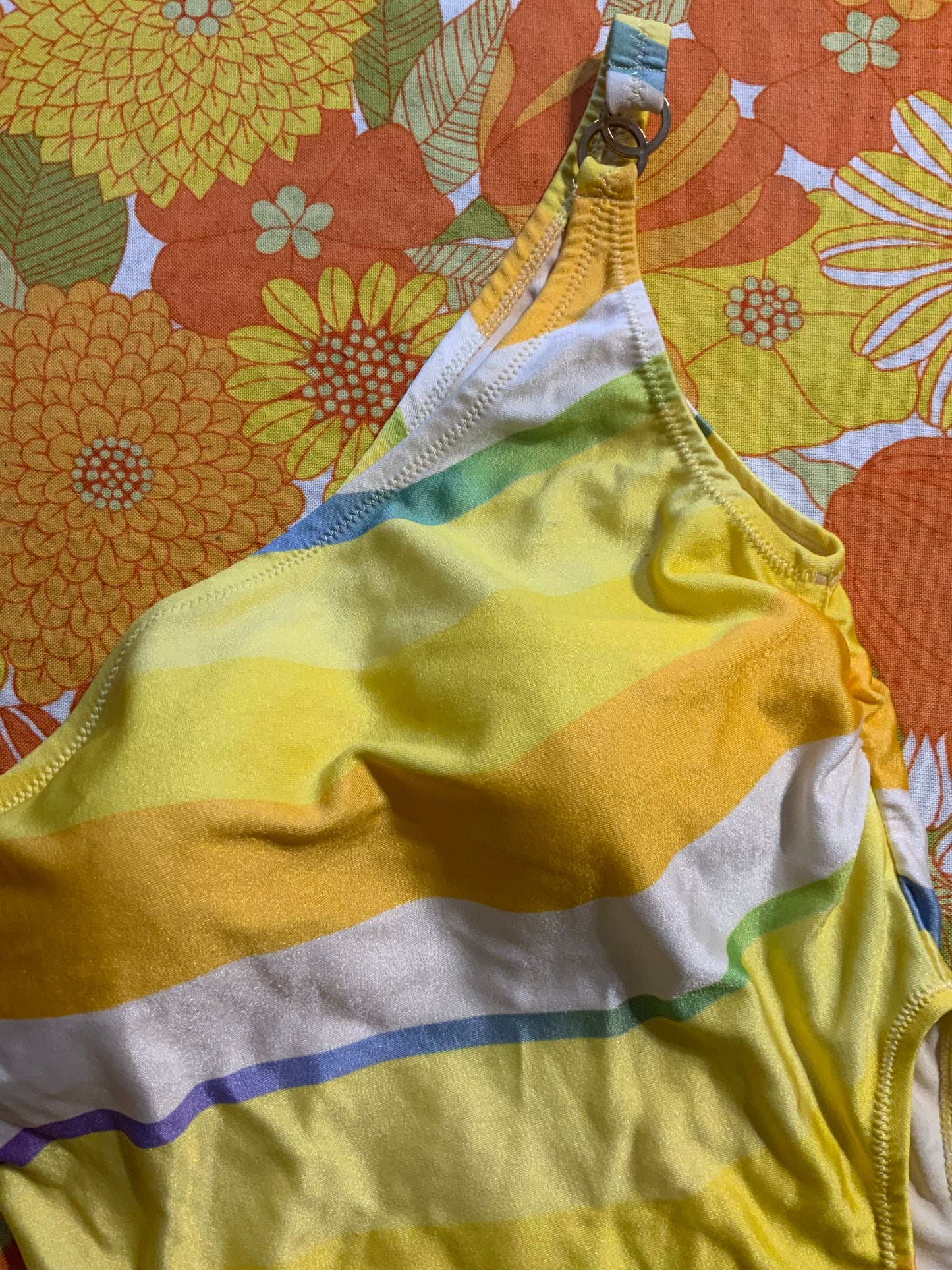 Maillot de Bain rayures 1 pièce Ouvert Côtés Vintage 1980 France- T38.