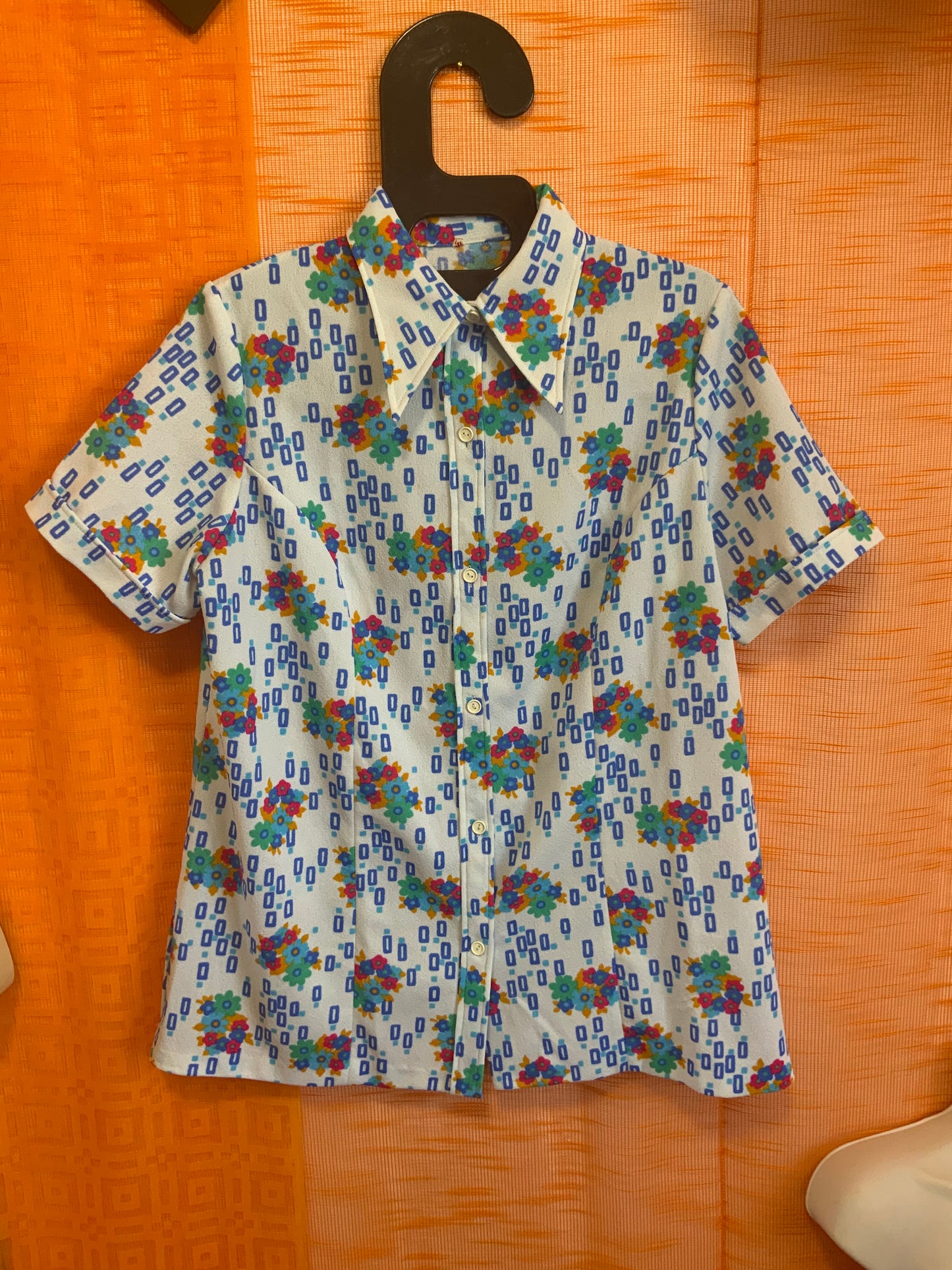 Chemise a fleurs col pelle à tartes Vintage 1970 - T42