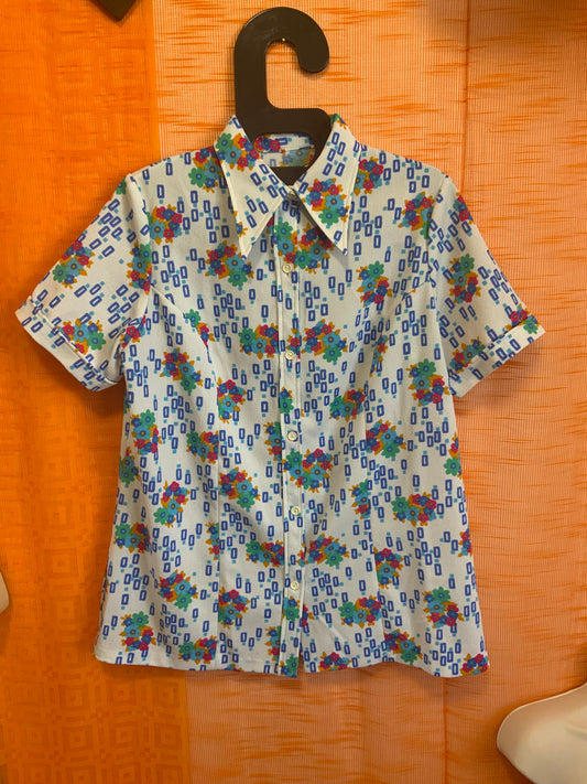 Chemise a fleurs col pelle à tartes Vintage 1970 - T42