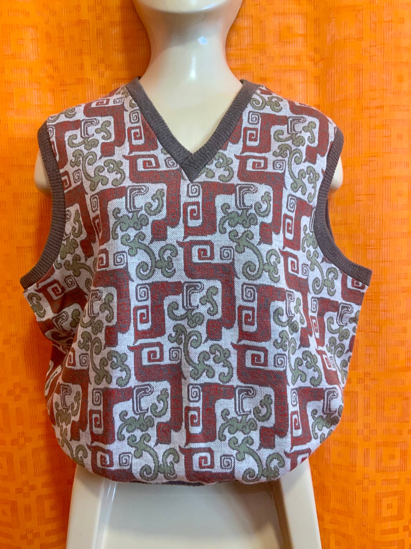 Pull a Motifs sans manche Vintage Seventies Authentique- TU