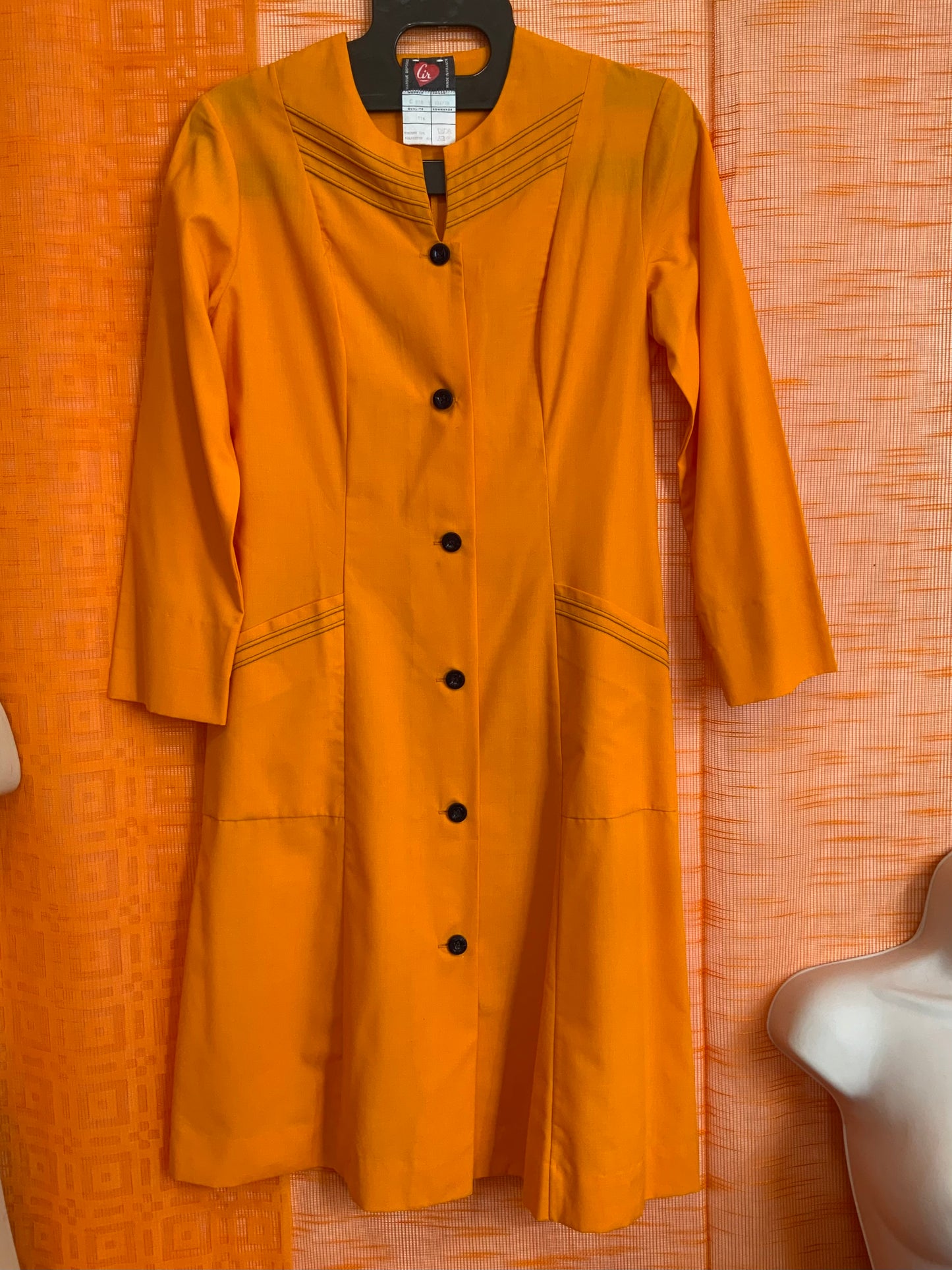 Grande blouse robe boutonnée Orange Vintage Original 1970 France Deadstock- T38
