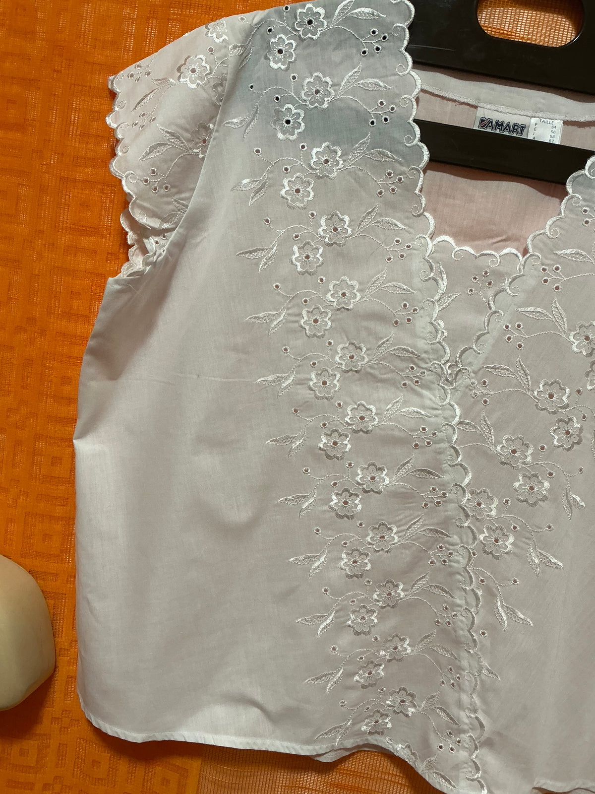 Blouse Broderies anglaises Fleurs Vintage France 1980- T54