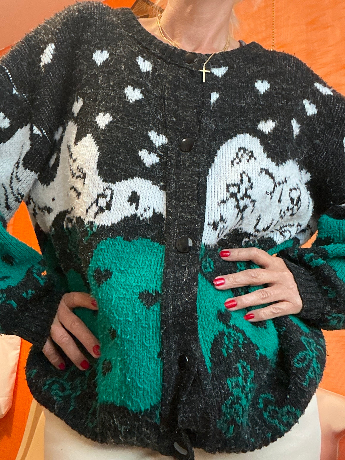 Gilet Vintage 1980 Motifs Coeurs - TU